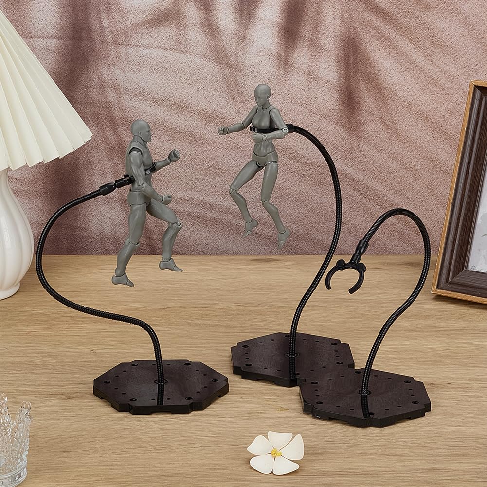 FINGERINSPIRE 3Pcs Adjustable Snake Bones Action Figure Stand Black Assembly Action Figures Display Holder with Hexagon Base Plastic Model Support Stands Miniature Model Bases for HG RG SHF Figures - Image 4