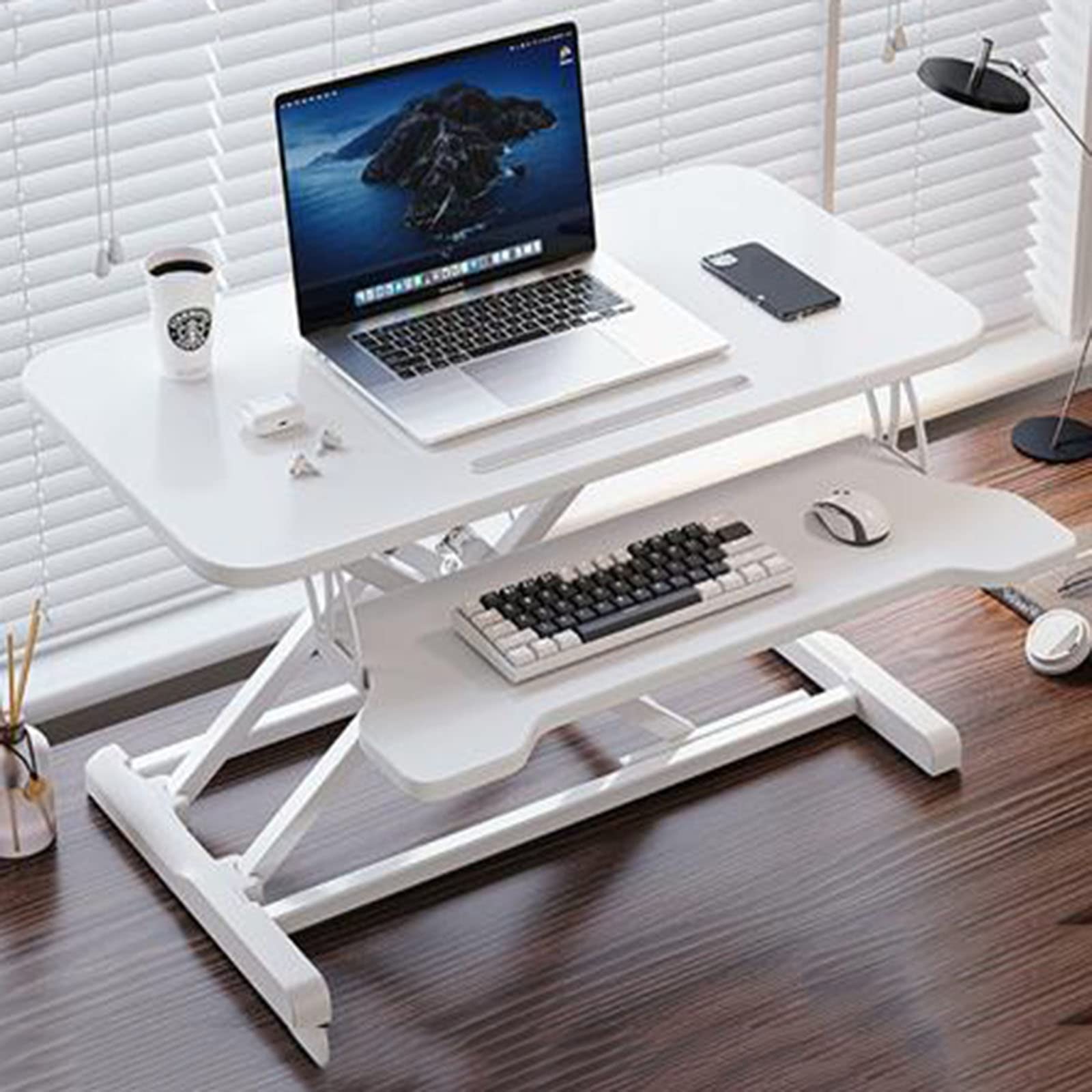 CGCSYZ Standing Desk, Folding Work Desk Computer Desk, Desktop Laptop Desk, Home Elevator Stand, Home Office Bed Snack Table (White)
