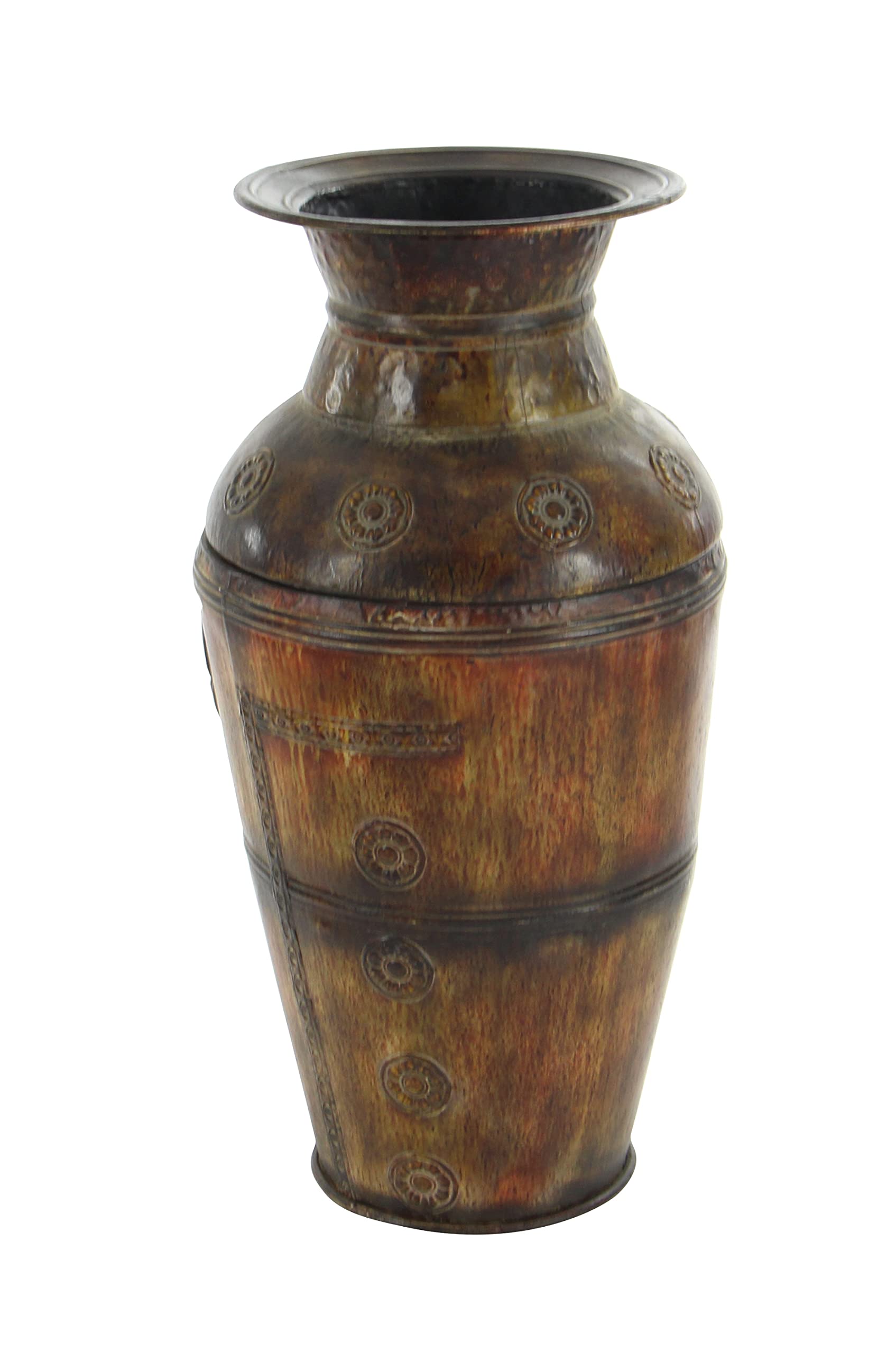 Deco 79 Metal Indoor Outdoor Large Vase with Floral Relief, Set of 2 29", 22"H, Brown