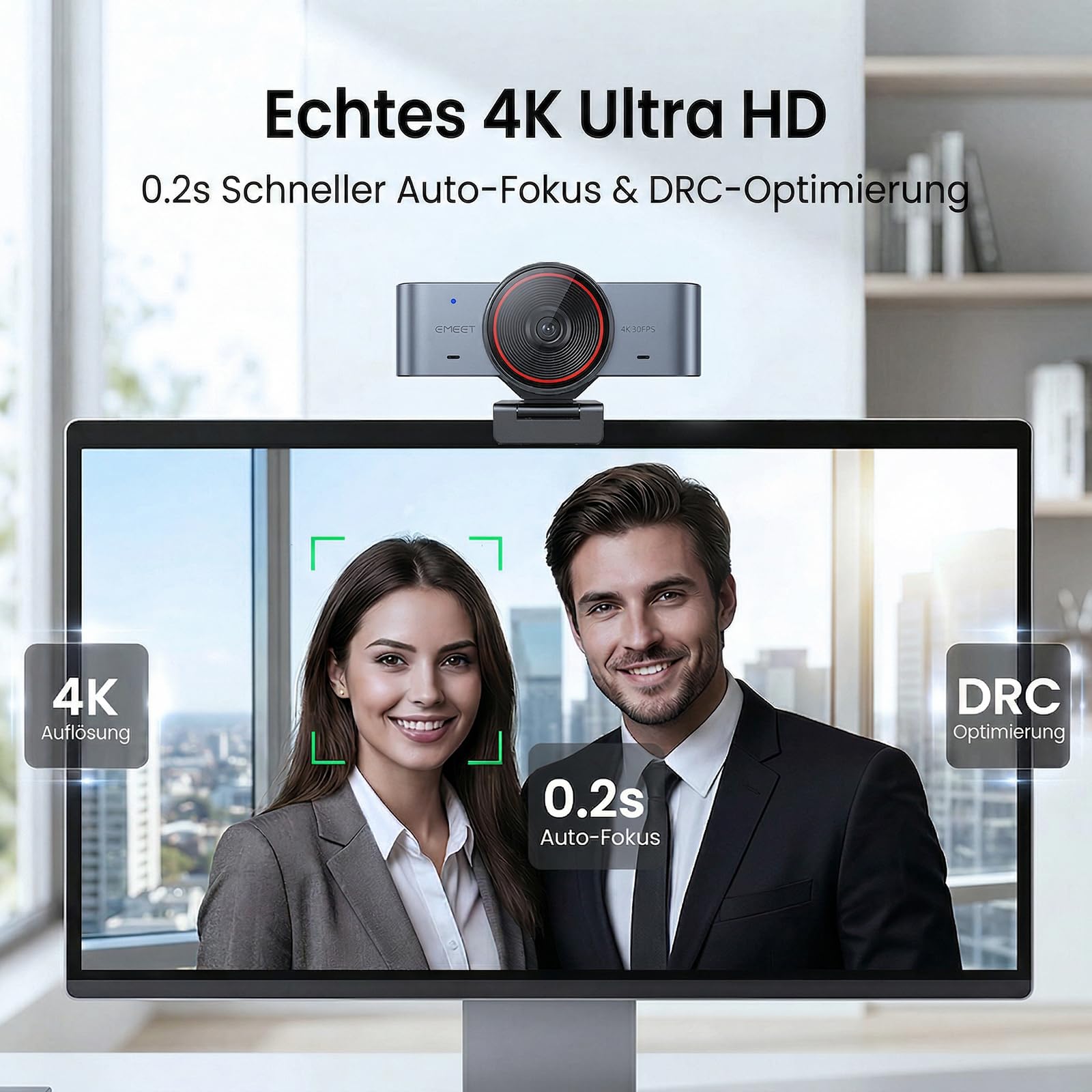 EMEET C960 Ultra Webcam 4k for MAC, USB Web Kamera für Streaming & Teams | 4K UHD 1/1.5" Sensor｜PDAF Fokus｜Alu-Gehäuse & USB-C｜Sichtschutz｜Teams & Whiteboard-Modus｜1080P@60FPS Streaming