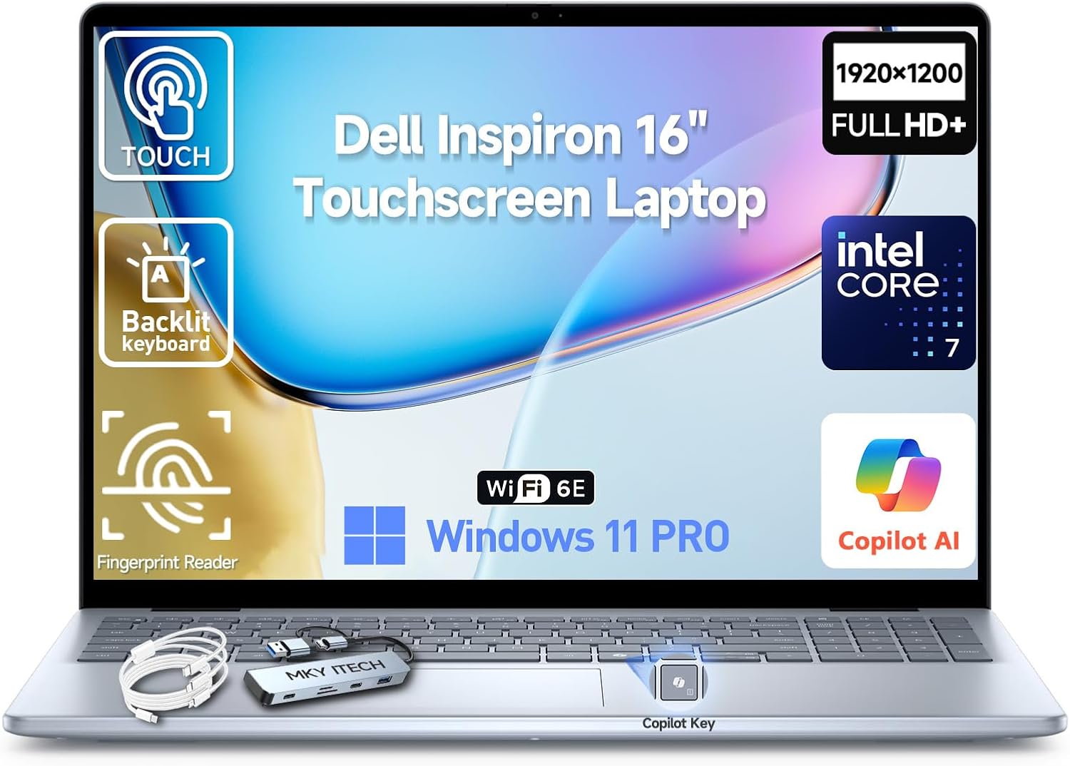 2026 Dell Inspiron 16 Touchscreen Laptop Computer, 16″ FHD+ Touch Screen Business Laptop, Intel 10-Core 7 (Faster than i7-1355U), 32GB DDR5 1TB SSD, Windows 11 Pro, Backlit Keyboard, Wi-Fi 6E