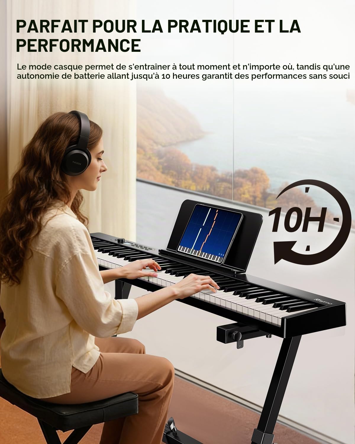 Rhymo Piano Pliant 88 Touches Finition Aspect Bois avec Pédale Sustain