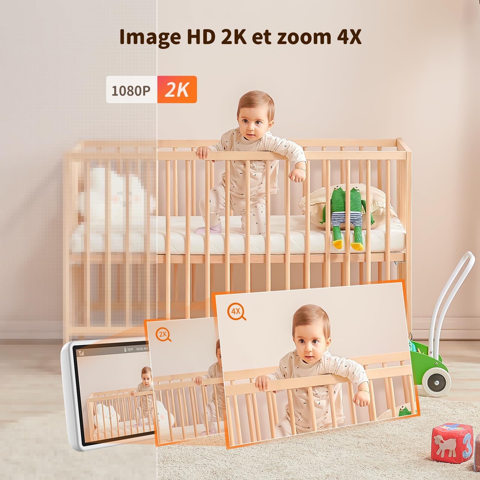 Codnida 5.5" LCD Babyphone Camera,2K 3MP Caméra Bebe Surveillance avec Vision Nocturne Suivi Automatique Capteur Soins Intelligents Mode Vox Audio Bidirectionnel Berceuses