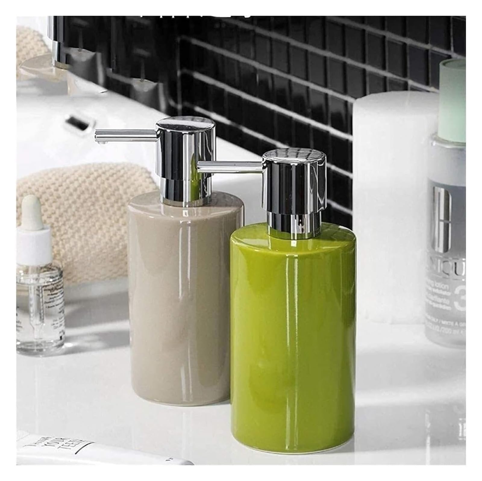 Dispensador de jabón cerámico para encimera de baño, Recargable, para loción, champú, Gel de Ducha y desinfectante de Manos (Rojo).