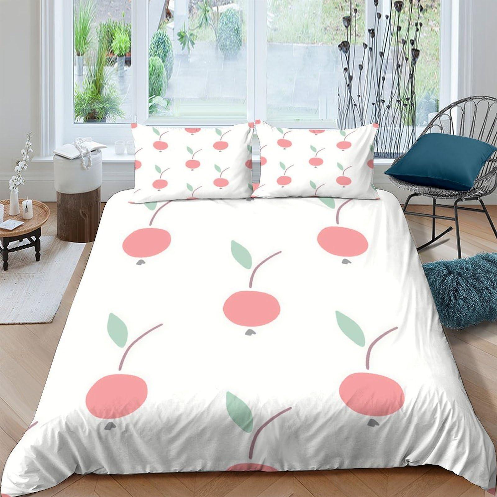 Ctjqhvkz Style-1 3D Printed Pink Cherry Fitted Sheet Microfiber Soft Breathable Fruit Bed Cover For Bedroom Dorm Mattress Protection Decor Single（135X200cm）