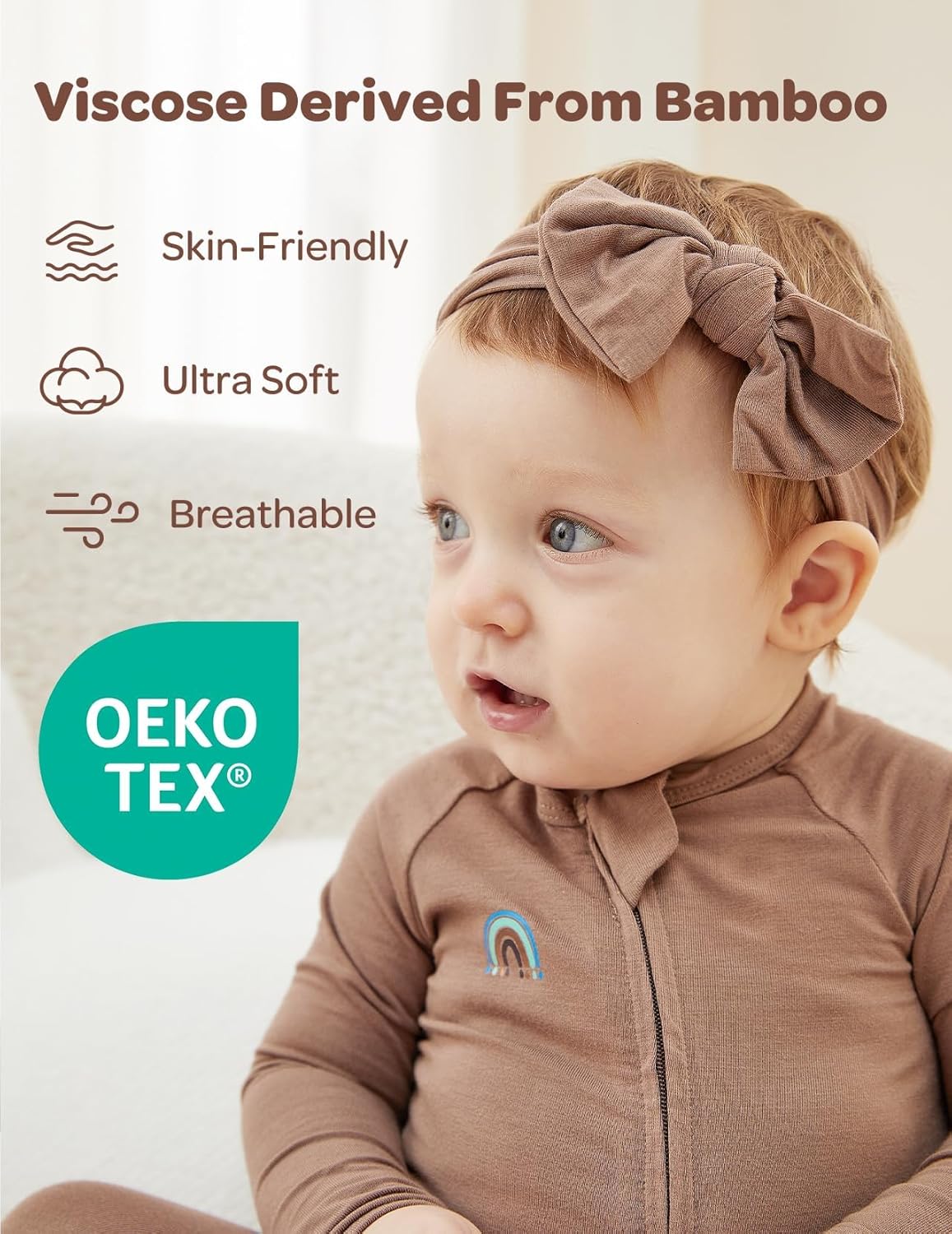 Momcozy Unisex Baby Pajamas, Baby-Temp Monitoring Double Zipper Boy Girl Sleepers Rompers Footie, 2 Pack Light Weight Stretchy Viscose Derived from Bamboo Baby Jammies, 18-24 M, Pinkish Grey Brown - Image 3