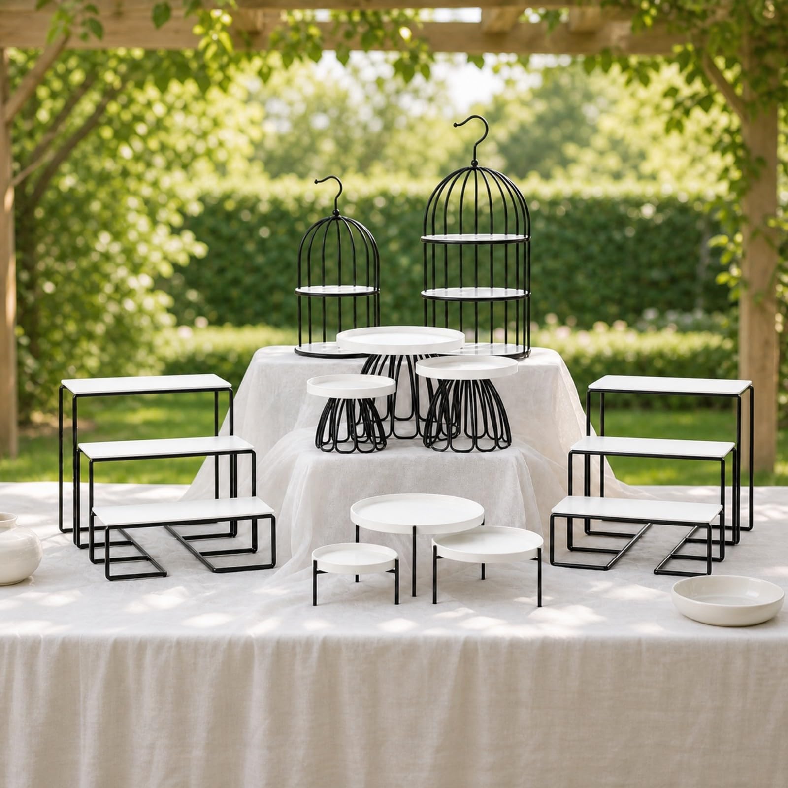14 Piezas Exhibidor Cerámica con Estructura Metálica corativo Exhibidor Postres Escalonado con Base Curva para Bodas, Fiestas