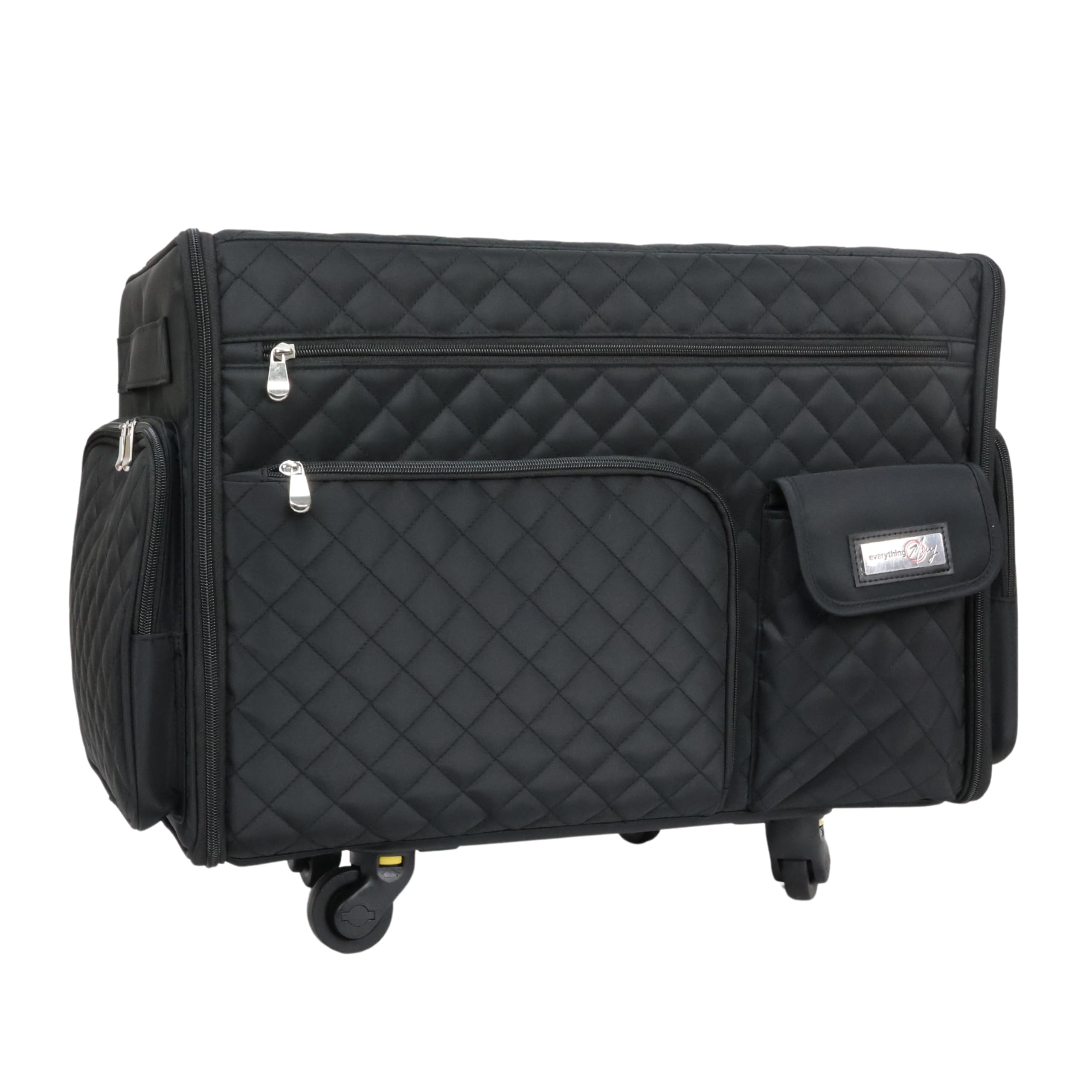 Everything Mary XL Flat-Top Rolling Sewing Machine Case – Black Quilted Craft Bag with Wheels – Portable Storage Organizer for Sewing, Scrapbooking &