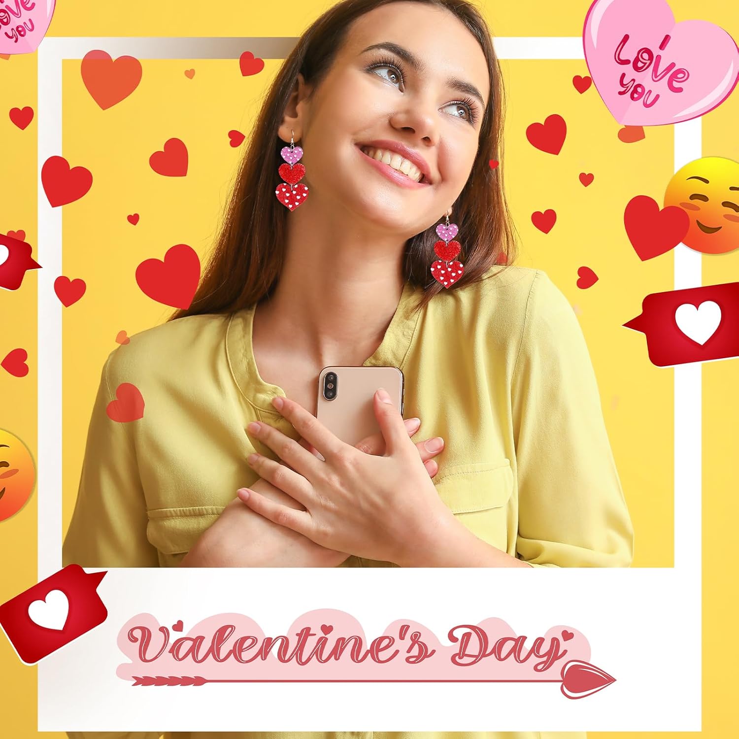 Heart Earrings for Women Acrylic Glitter Red Pink Long Drop Earring Multi Hearts Love Earrings Jewelry for Valentine's Day - Image 2