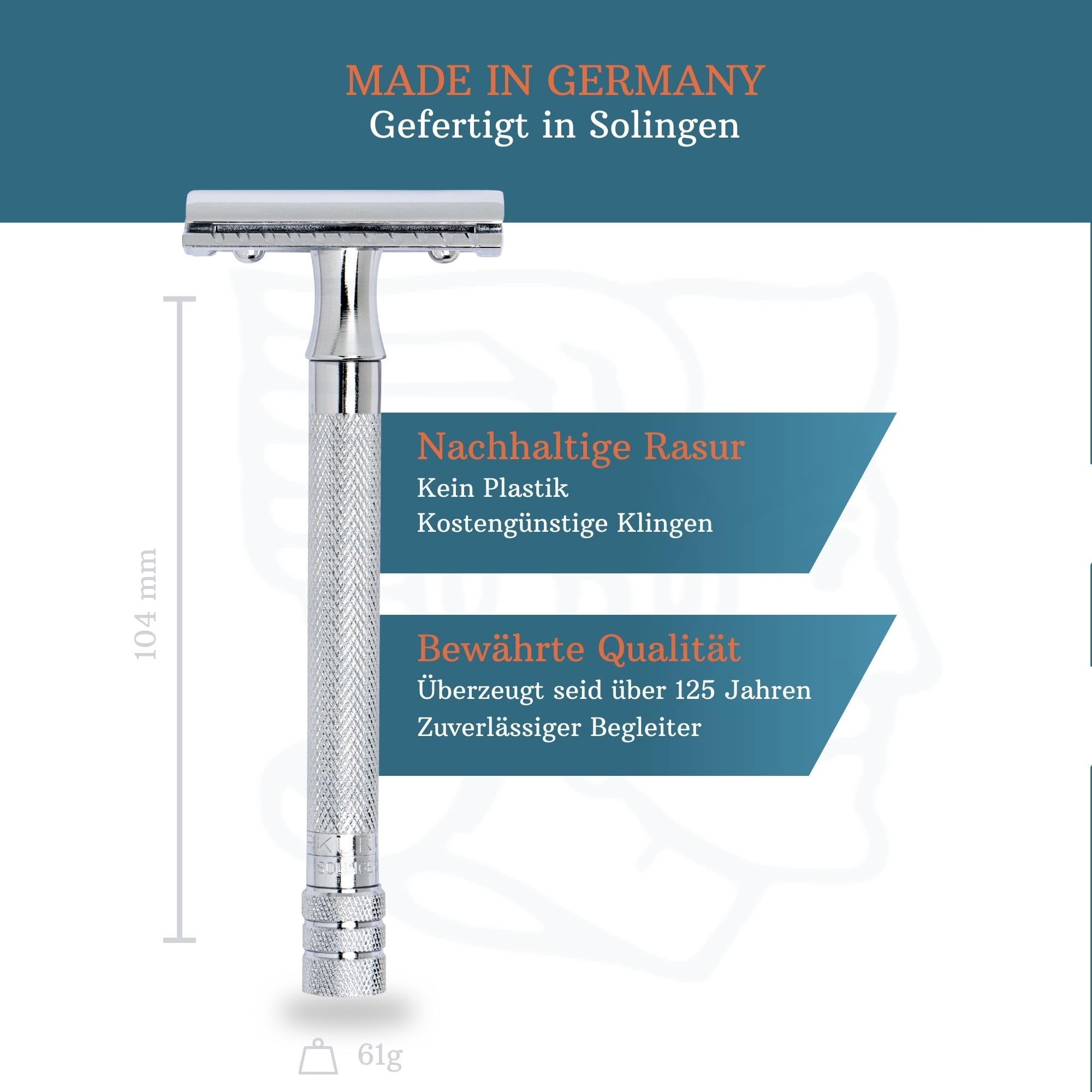 MERKUR 2381 Shaving Set with Stand Glossy Chrome | Three-Piece Razor with Straight Cut | Ideal for Wet Shaving | Die-Cast Zinc | Brass Handle | Made in Germany