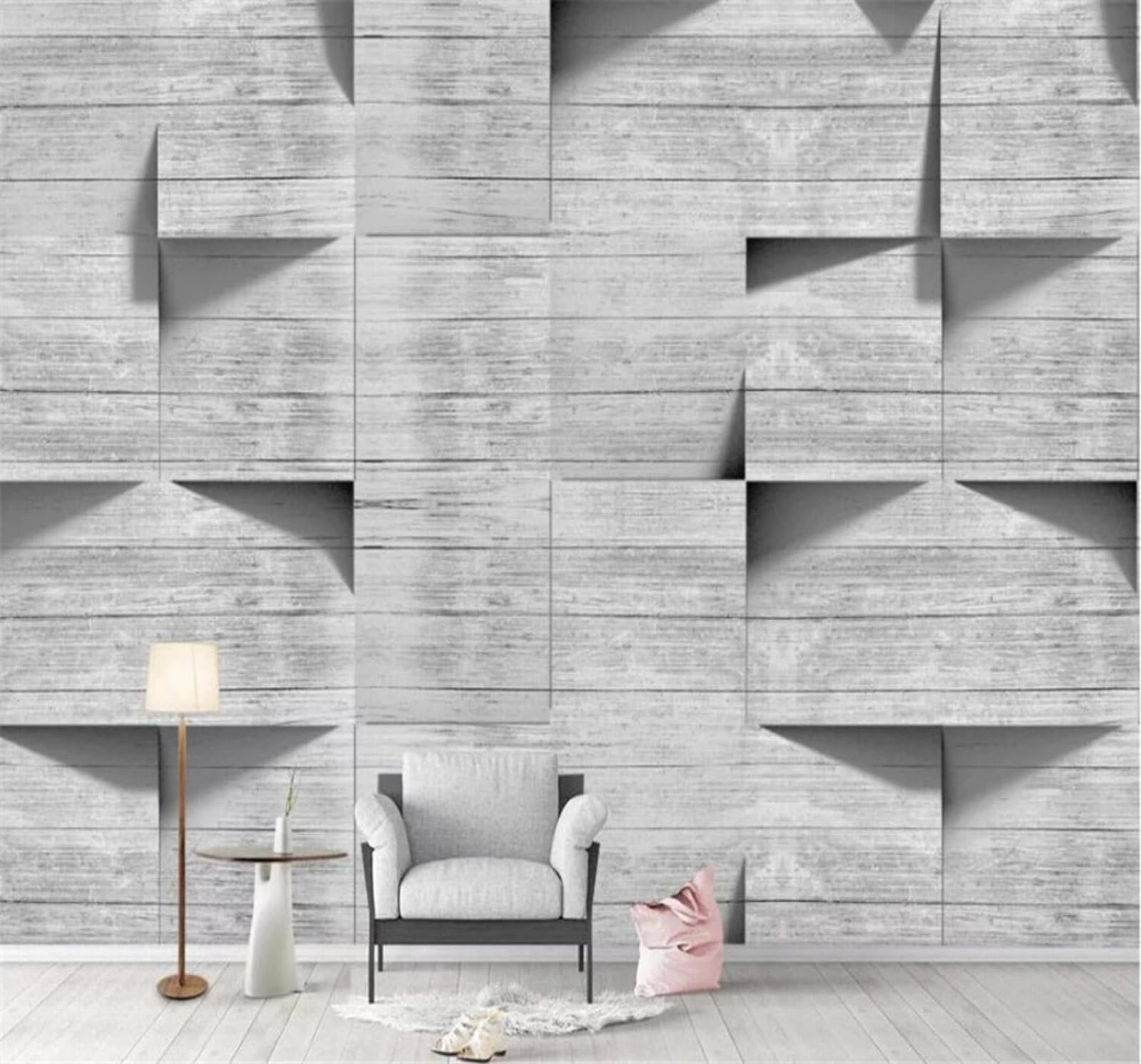 XLMING Minimalist Three Dimensional Grey Geometric Unique 3D Wallpaper Luxury Silk Study Dining Feature Sofa Grey Bedroom Living Room Tv Decorative Wall-200cm×140cm