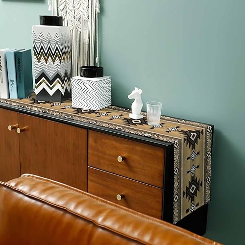 Miniatura 6 de Southwestern - Juego de camino de mesa y manteles individuales, arpillera, lavables, para cocina, granja, marrón, azteca, nativo (4 manteles