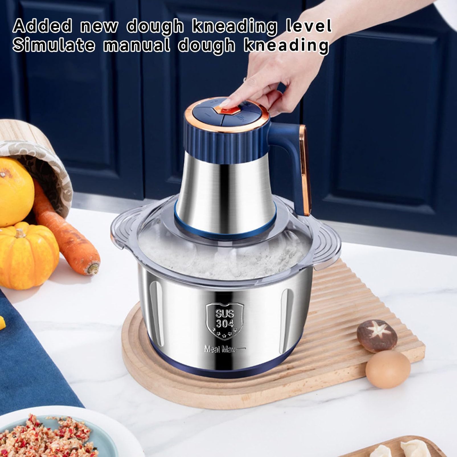 Genérico Picadora de Carne eléctrica de 500 W, Mini picadora de Alimentos de 5 L con 6 Cuchillas, 5 velocidades Ajustables para cocinar en la Cocina, Preparar Comida para bebés y Mascotas (Azul).