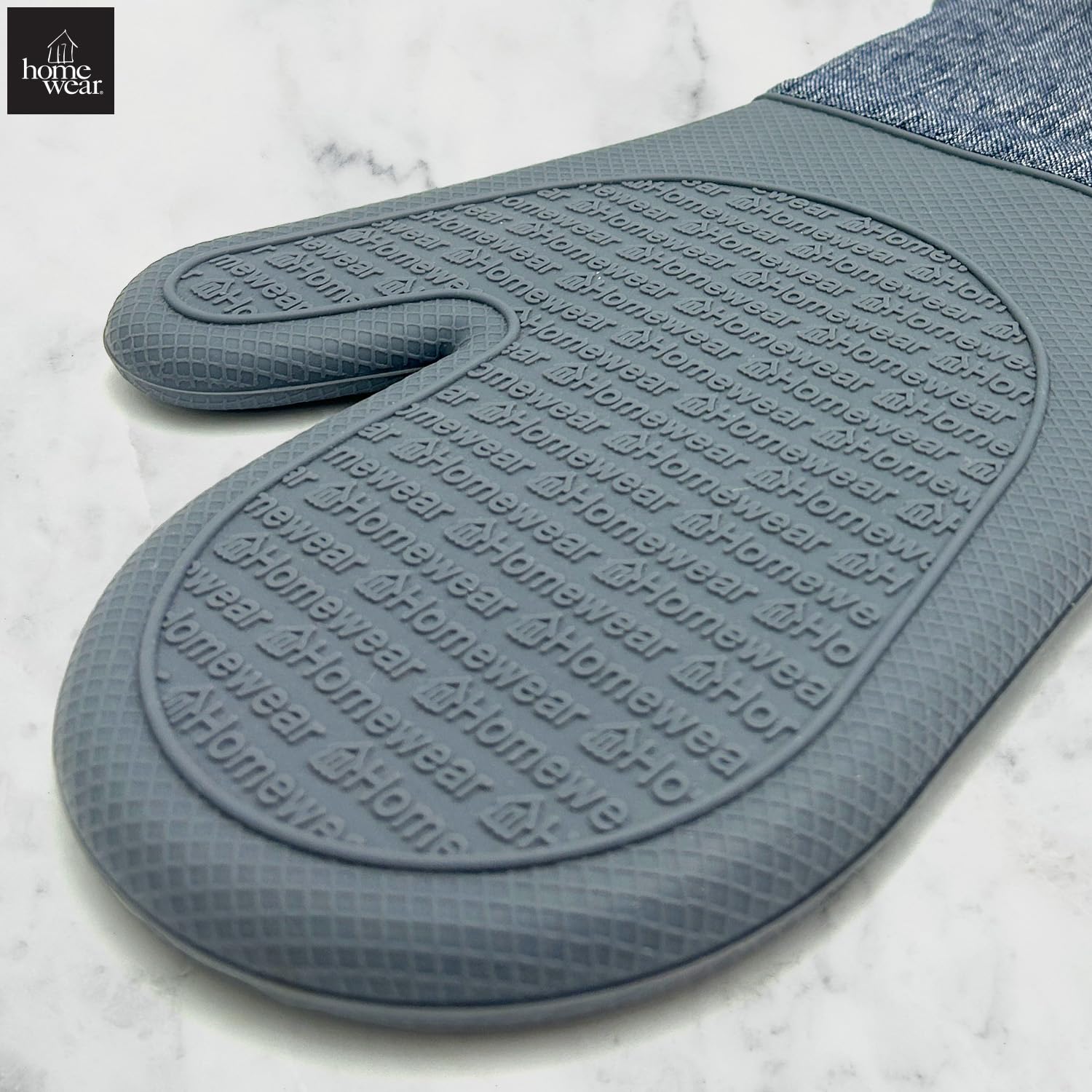 Homewear Marlow - Juego de 2 manoplas de horno de silicona extralargas, resistentes al calor y antideslizantes, algodón reciclado con forro suave, guantes de cocina gruesos para cocinar, color pizarra