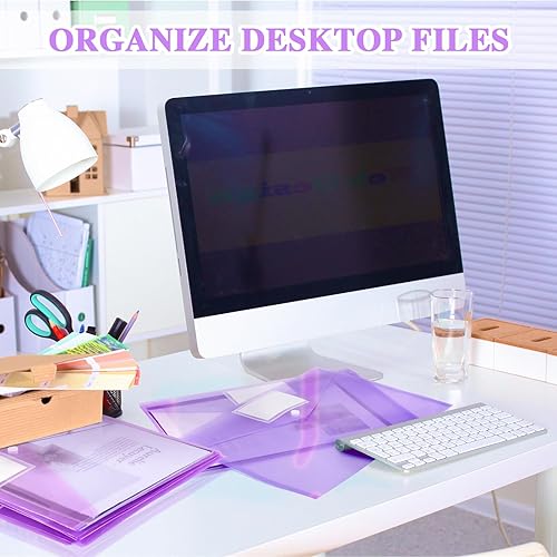 Miniatura 7 de 50 sobres de plástico de polietileno con cierre de botón a presión, carpetas transparentes para documentos, tamaño A4, tamaño A4, con bolsillo para