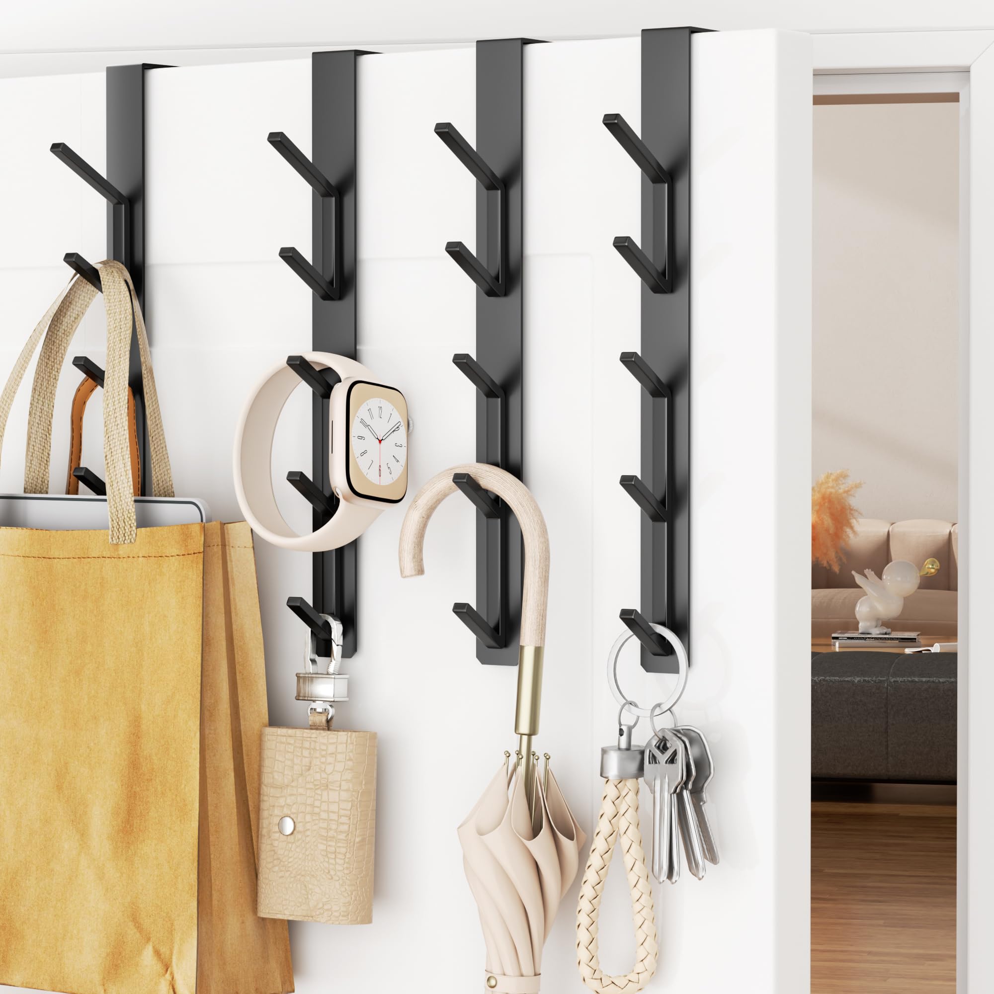 niffgaff 20 Hook Vertical Over The Door Hooks, Over The Door Hanger, for Towel and Clothes Hangers, Black, 4 Pack, Fits Doors up to 1.77''/4.5cm