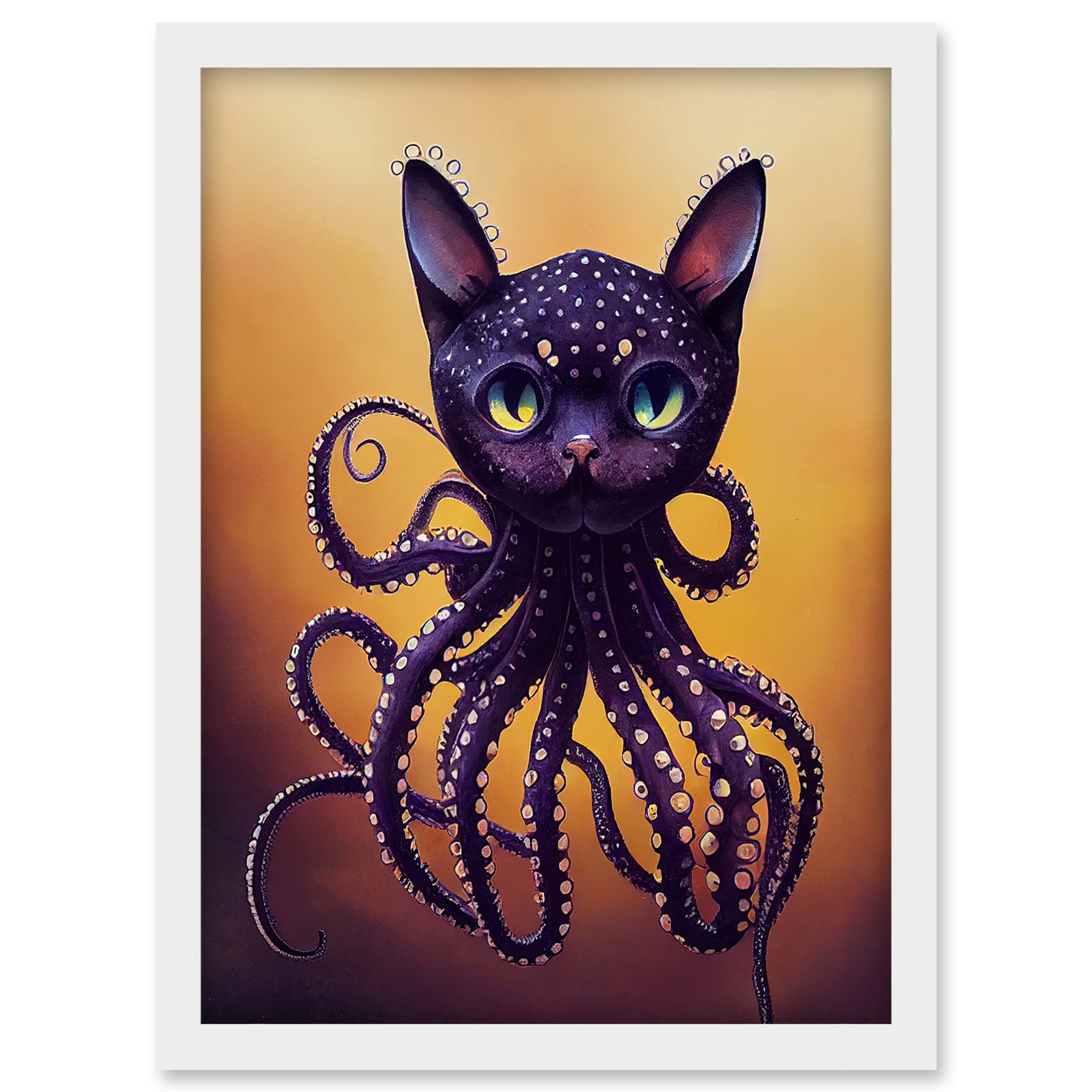 Doppelganger33 LTD Octopussy Surreal Cat Octopus Hybrid Purple Artwork Framed A3 Wall Art Print