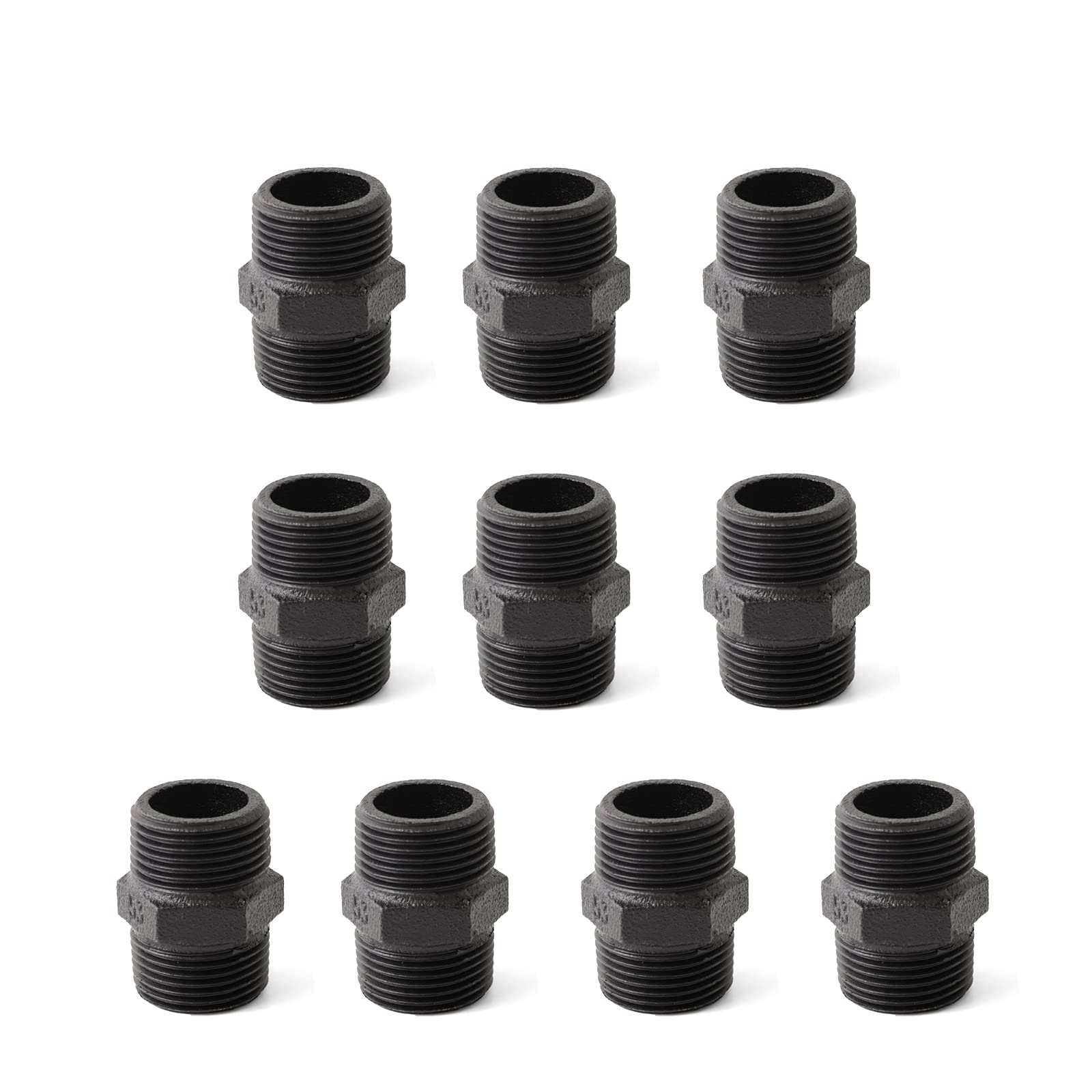 3/4" Black Hex Steel Threaded Pipe Nipple, Home TZH 10 Pack 3/4” Threaded Pipe Nipples for Steam-punk Vintage Shelf Bracket DIY Plumbing Pipe Decor Furniture（10, Black 3/4")