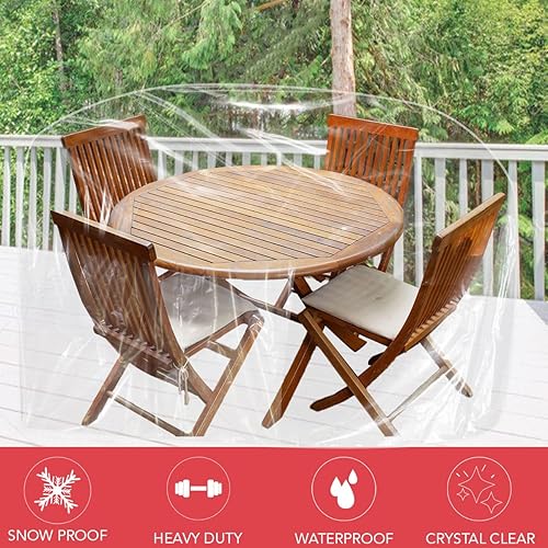 Miniatura 3 de LAMINET Crystal Clear - Funda de plástico impermeable para muebles de exterior - Funda de mesa redonda - Protección de 3 estaciones, mantiene la