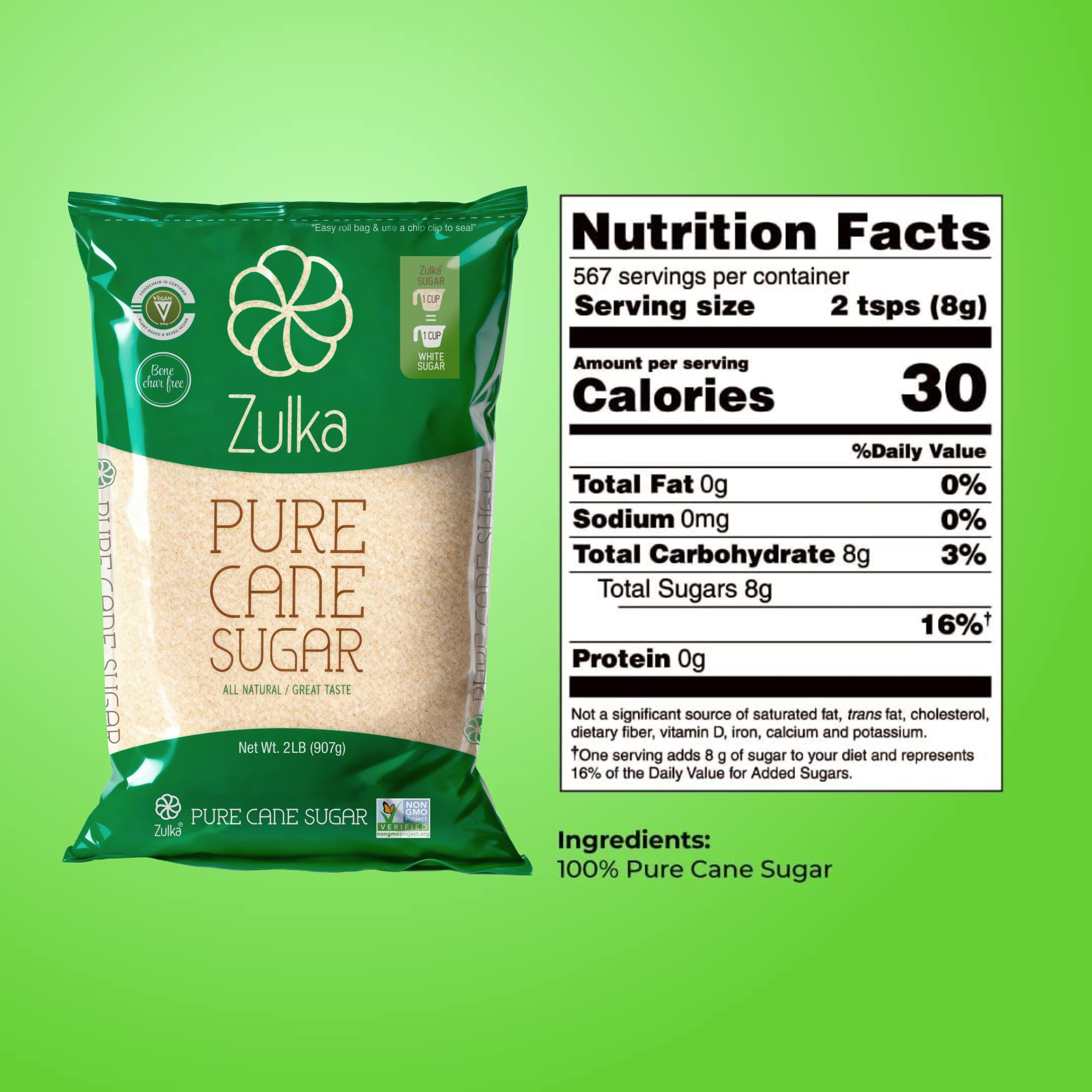 Amazon.com: Zulka Pure Cane Sugar, 2 Lb - All-Natural, Non-GMO