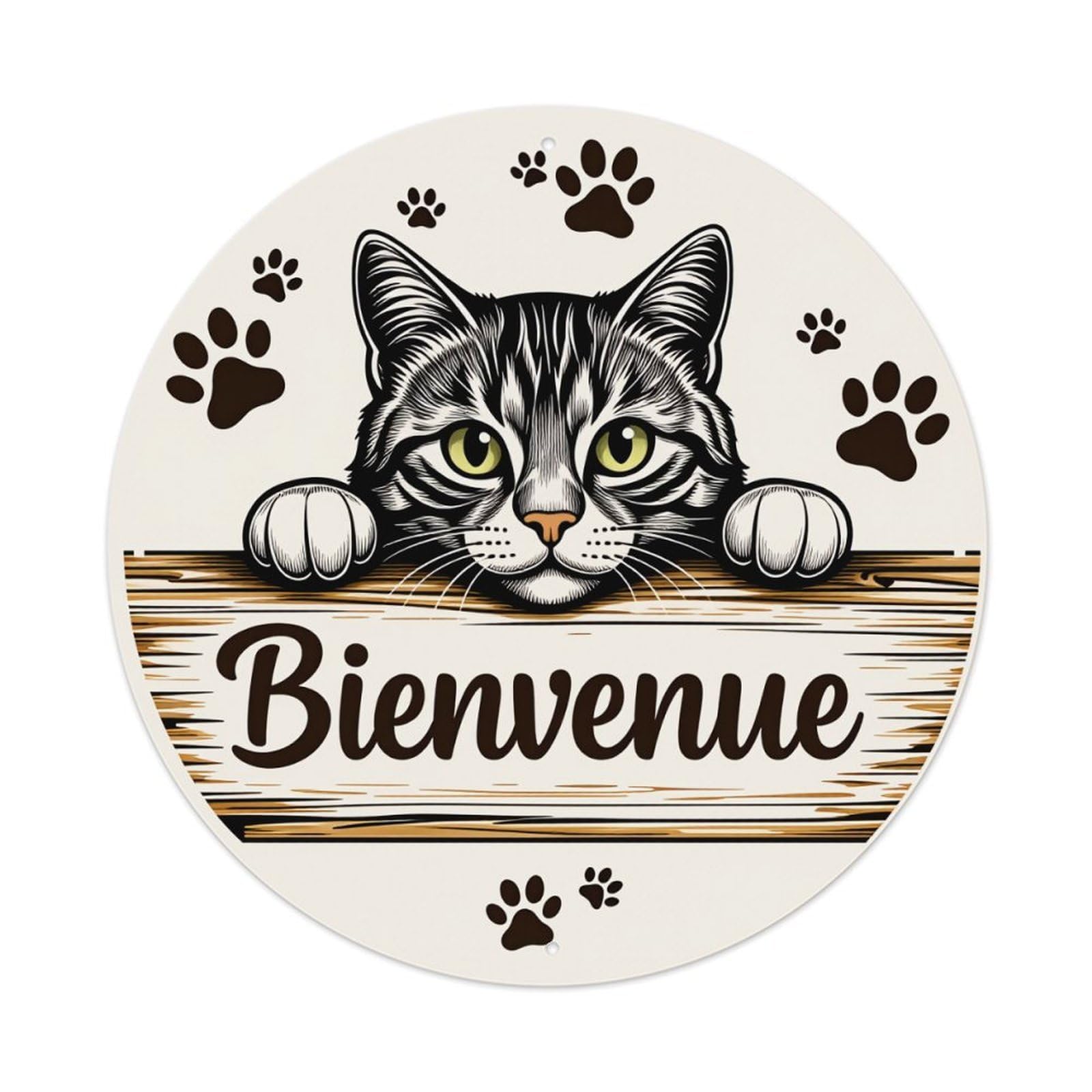 Cat Paw Print Wooden Style Sign Round Tin Sign Vintage Style Metal Sign Home Bar Garden Wall Plaque Decor Metal Poster 8x8 Inch