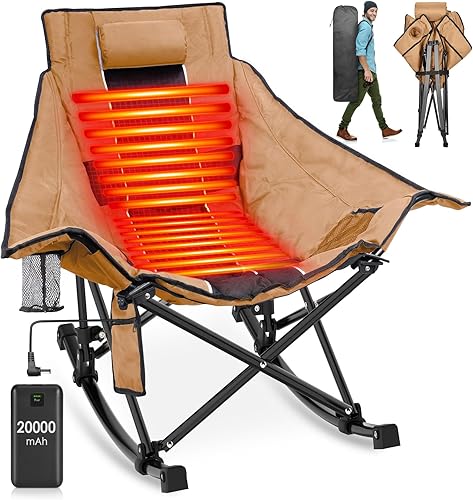 Miniatura 12 de Suteck Silla Mecedora de Camping con Calefacción - Sillas con Calefacción Completamente Acolchadas más Gruesas para Deportes al Aire Libre con 3