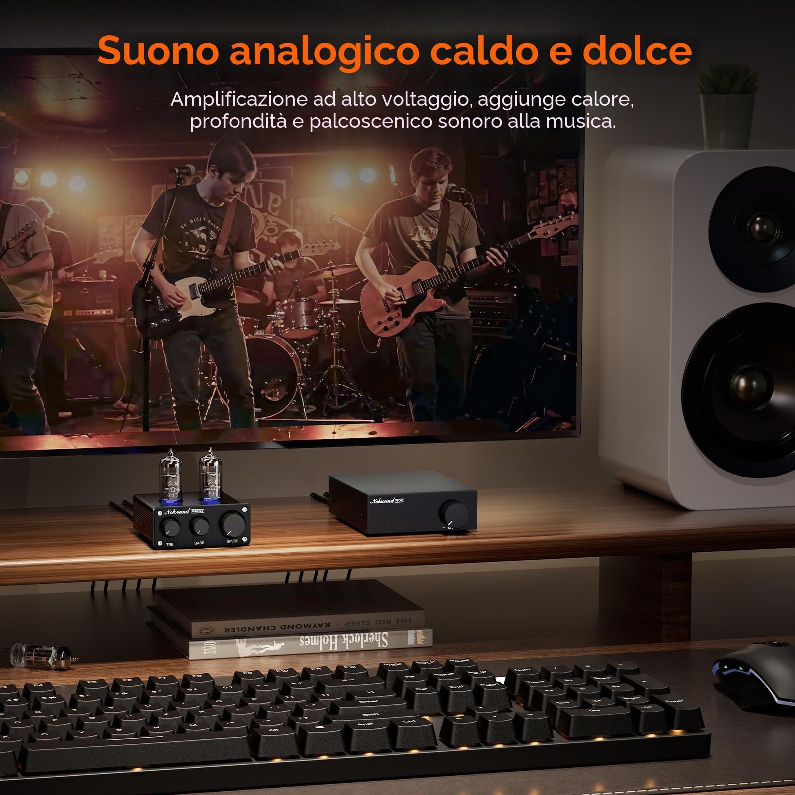 Nobsound Mini Preamplificatore HiFi Tube: Preamplificatore audio stereo di classe A con controllo bassi e alti per amplificatore stereo domestico, altoparlante attivo, sistemi audio desktop (TUBE-T4C)