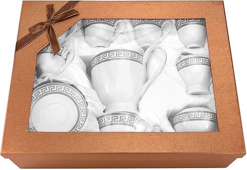 Miniatura 4 de Royalty Juego de té de porcelana de 17 piezas de porcelana de diseño griego antiguo (dorado)