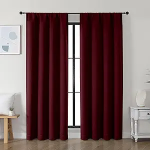 Simplebrand Ava Burgundy Blackout Curtains for Bedroom 72 Inch Length 2 Panels Set, Privacy Thermal Insulated Rod Pocket Window Curtains for Patio French Door Front Door, W40 x L72 Inch
