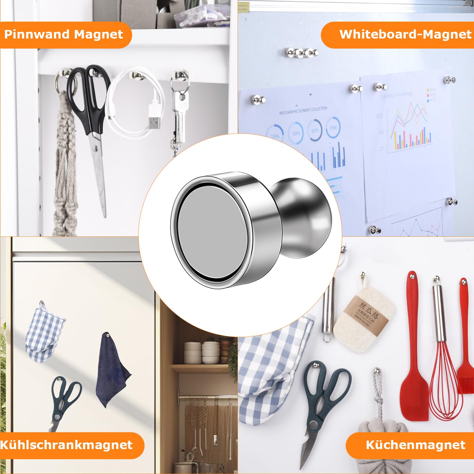 50 magneti forti, 4 colori, magneti al neodimio, extra forti, mini magneti per frigorifero, lavagnetta magnetica, calamite coniche, lavagna, bacheca, piccolo magnete per lavagna bianca, ufficio