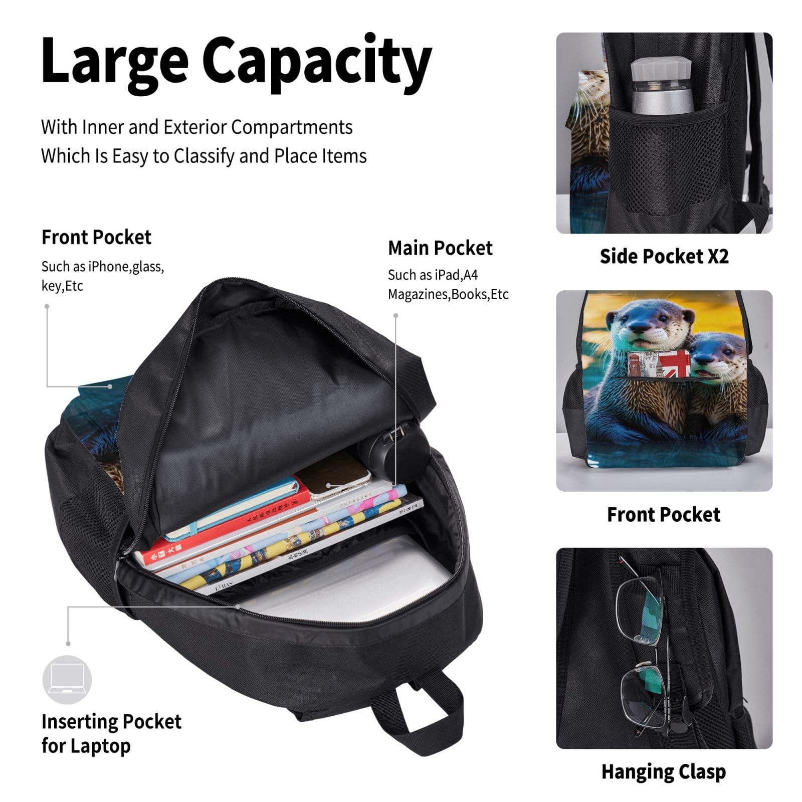 Zaino, borsa portapranzo, astuccio, set da 3 pezzi, per lavoro e