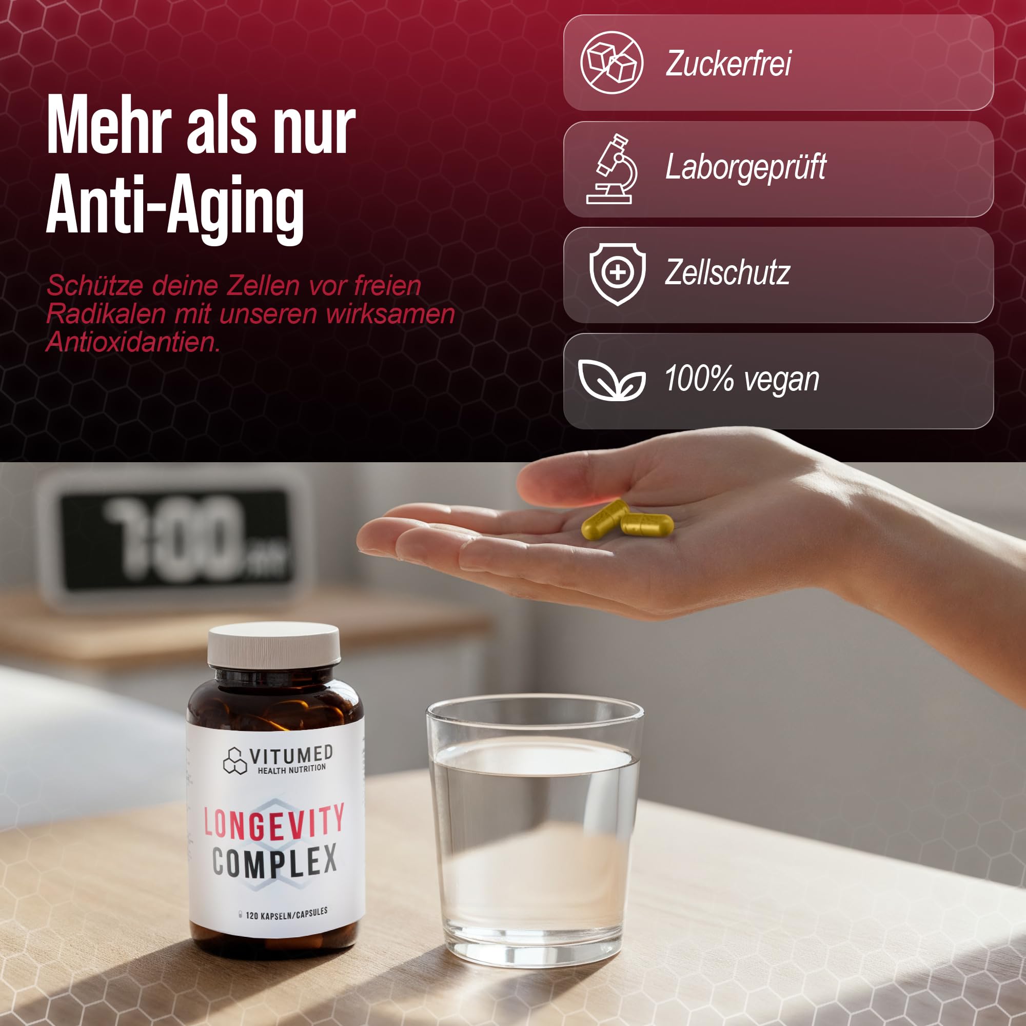 Anti-Aging-Komplex - Zink, Selen und Antioxidantien - Nahrungsergänzung für starke Haut, Vitalität, Zellschutz | Hochdosiert zur Unterstützung des Immunsystems & Kollagenbildung | 120 Kapseln