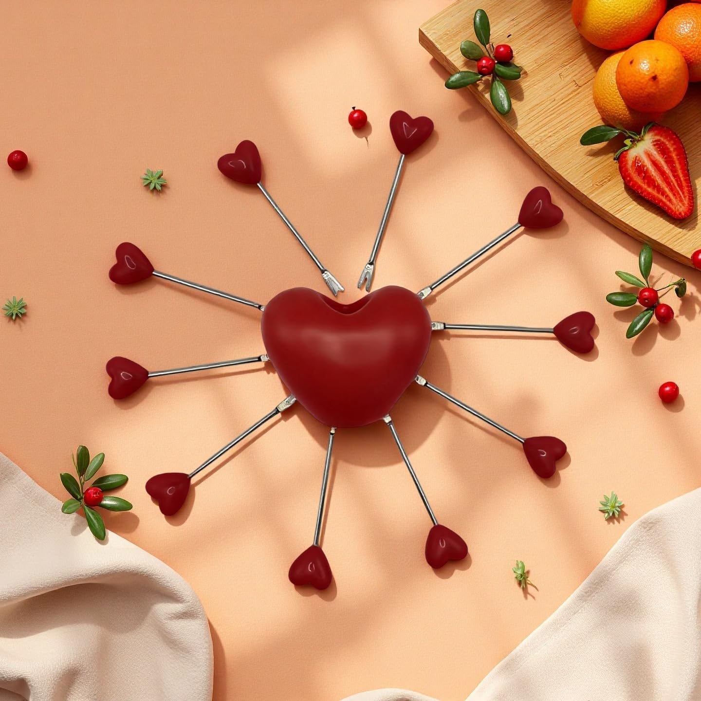 Set of 10 Stainless Steel Fruit forks and 1 Love Holder, Dessert Forks Salad Forks Food Picks