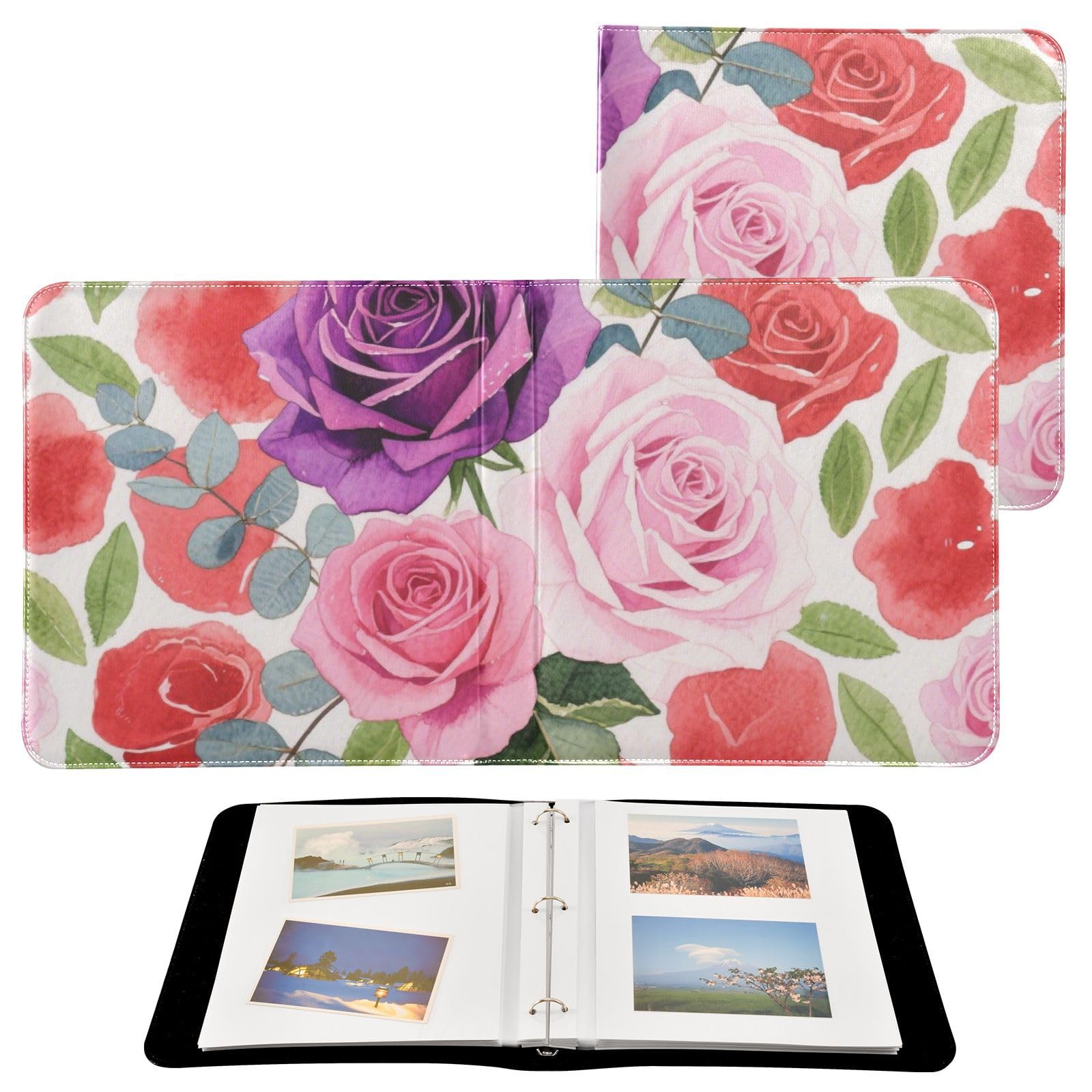 Photo Album 4x6, 5x7,6x8,Artificial Leather Photo Albums with 20 Detachable Sheets Rose Pattern for Family Wedding,Multi 21