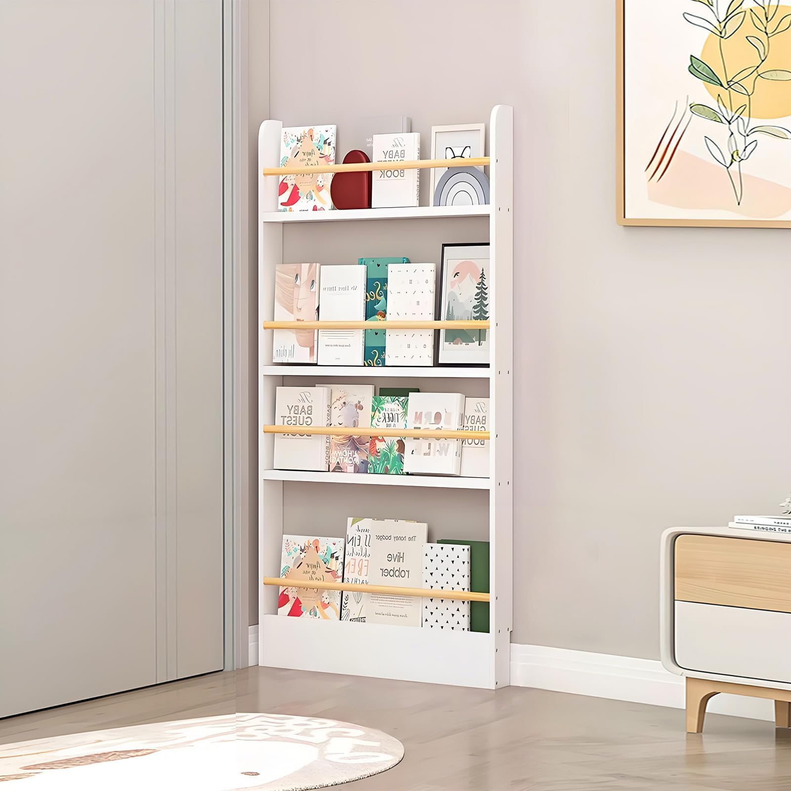 Wooden 3/4/5/6 Tier Behind The Door Bookshelf, Tall Narrow Floor Standing Bookcase, Space-Saving Storage Organizer for Books, Bedroom, Living Room, Office White 23.6x3.9x47.2