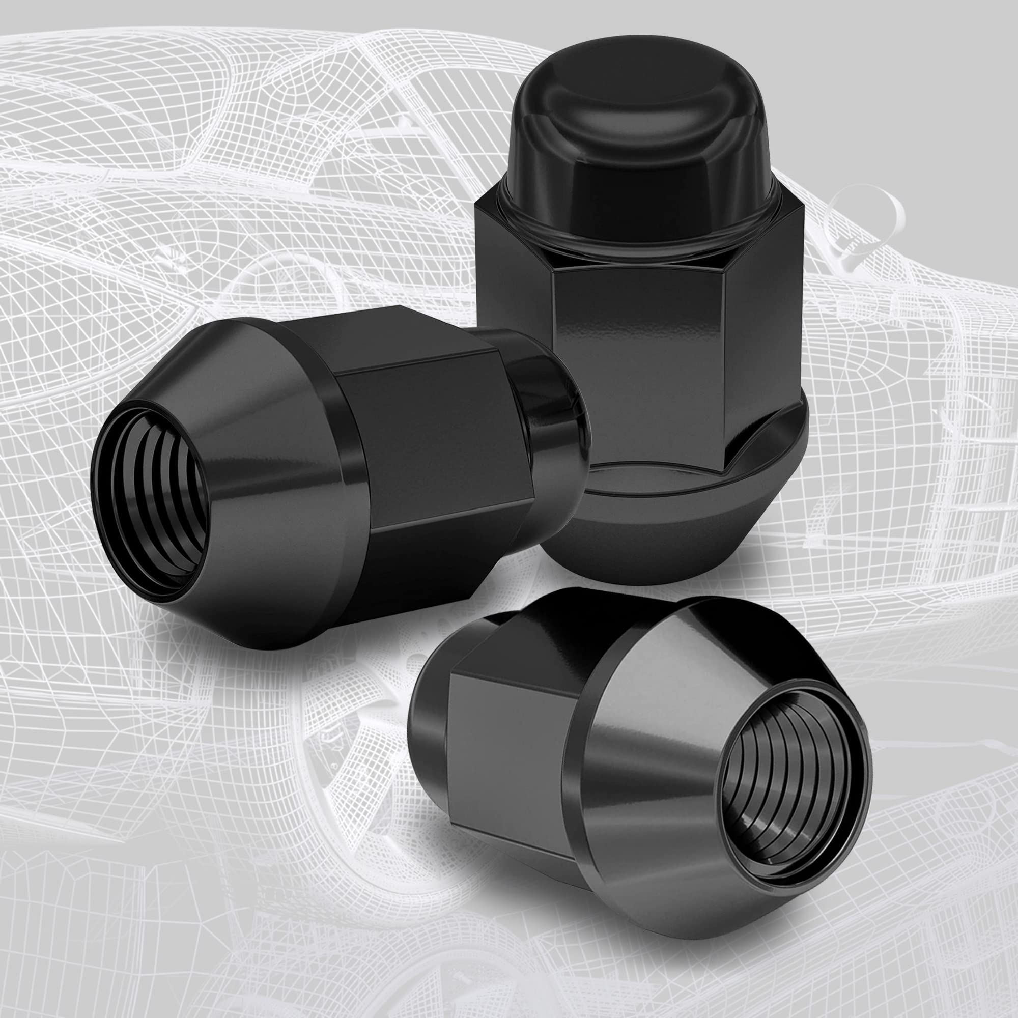 Richeer 20PCS 1.4 inch Black 12x1.5 Closed End Bulge Acorn Lug Nuts - Cone Seat - 19mm Hex Wheel Lug Nut for Accord Civic Element HR-V Escape Sierra