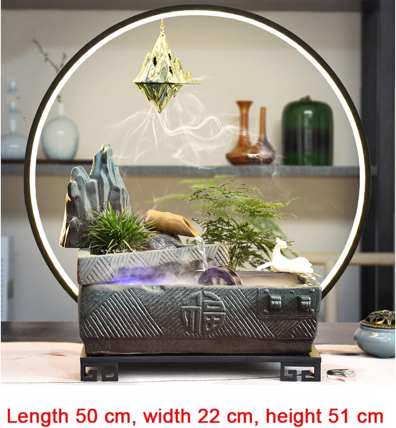 卓上噴水 屋内噴水 セラミックス 卓上噴水 LEDライト付き 禅滝噴水 リラクゼーションウォーター機能 瞑想 デスクトップ噴水 ホー