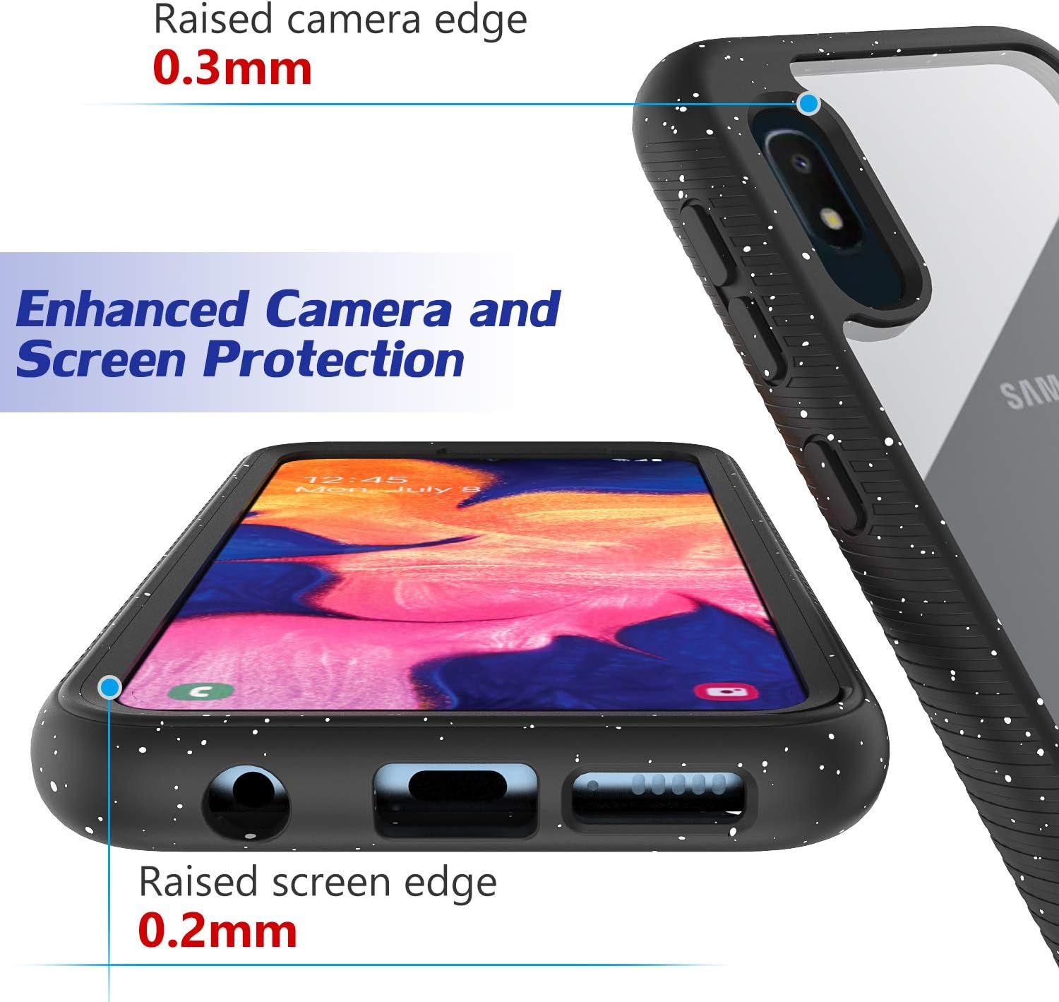 Samsung Galaxy A10e Case , Samsung A10E Case with Tempered Glass Screen Protector [2 Pack],LUCKYCAT Shockproof Clear Multicolor Series Bumper Cover for Samsung Galaxy A10e (2019 Version)-Black