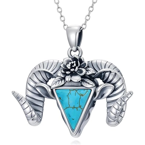 Nature Turquoise Bighorn Sheep Necklace for Women 925 Sterling Silver Sheep Skull Pendant Vintage Boho Western Jewelry Gift for Birthday