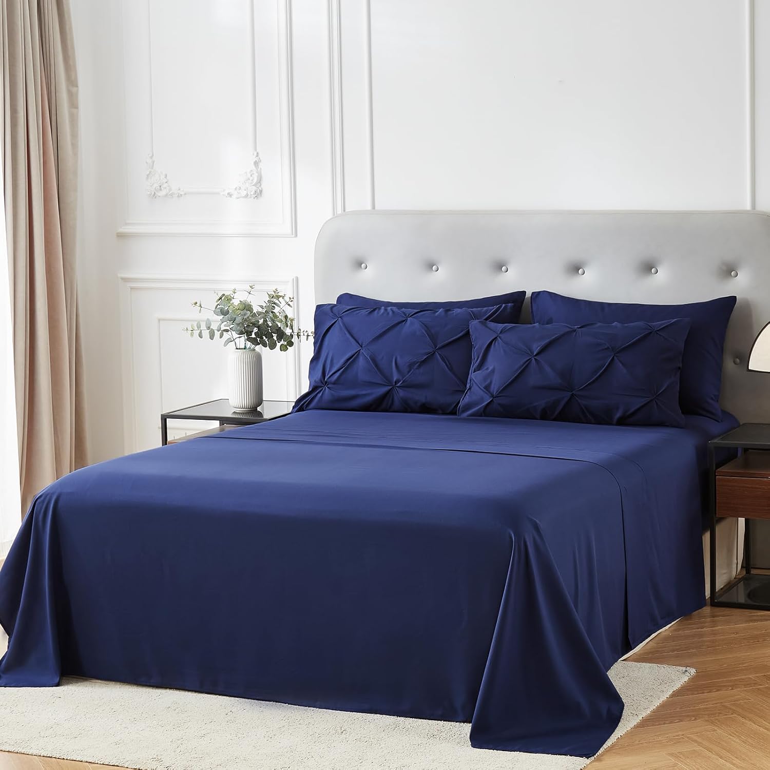 WURUIBO Comforter Set King Size, DarkBlue 7 Pieces Bed in a Bag, Ultra Soft Bedding Set, Bed Set for All Seasons, Bed in a Bag with Comforter, Flat Sheet, Fitted Sheet, Pillowcases, Pillow Shams