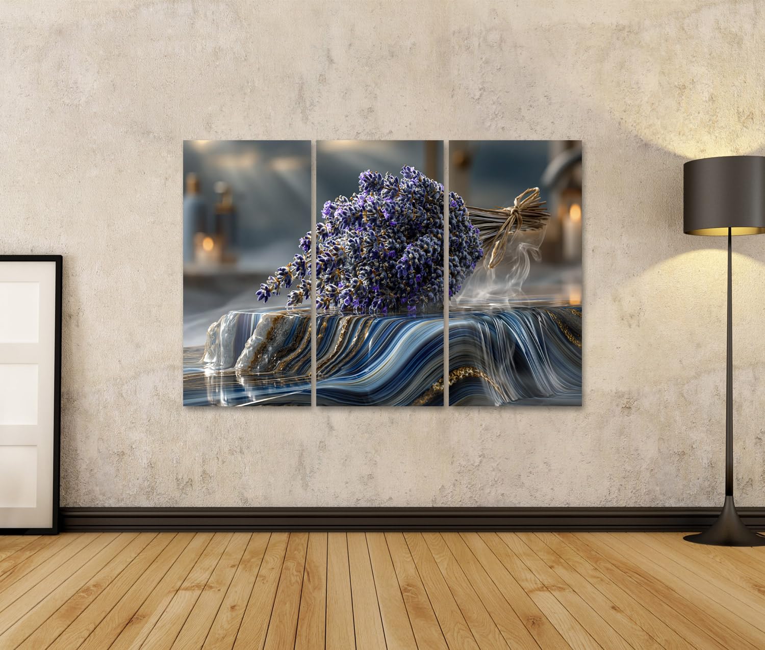 islandburner Cuadro sobre lienzo calmante de lavanda, decoración de baño para amantes de la relajación, 3 piezas