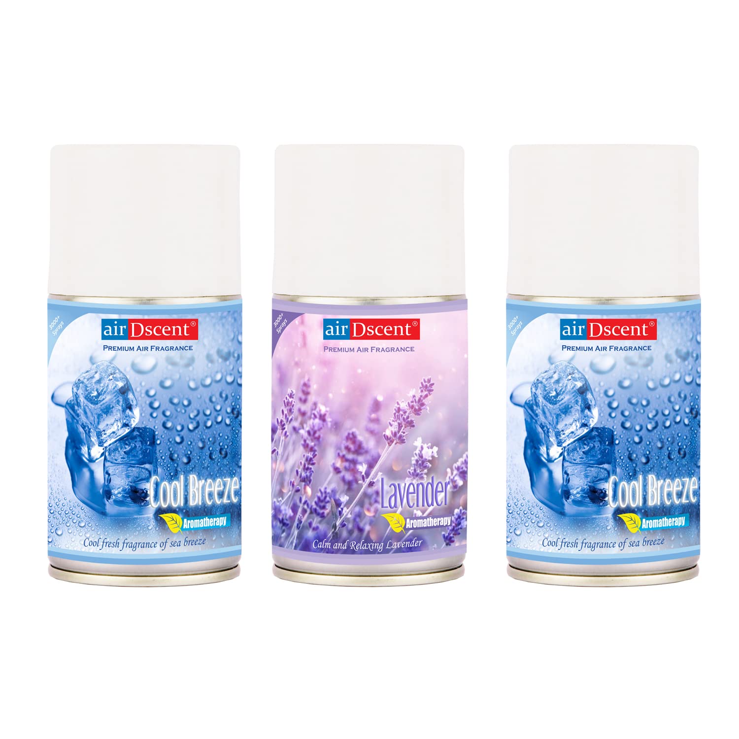 AirDscent Air Freshener Refill - Room Freshener Spray - Cool Breeze & Lavender - 250 ML - 3000+ Sprays - Fits Almost All The Dispensers - Pack Of Three