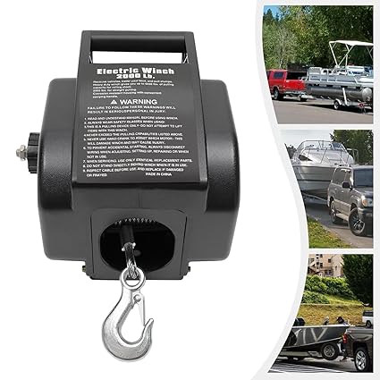 Electric Boat Winch, 12V DC Reversible Electric Trailer Winch for Boats Up to 2000Lbs, Power-in, Power-Out and Freewheel Operations for Boats with Hand Crank