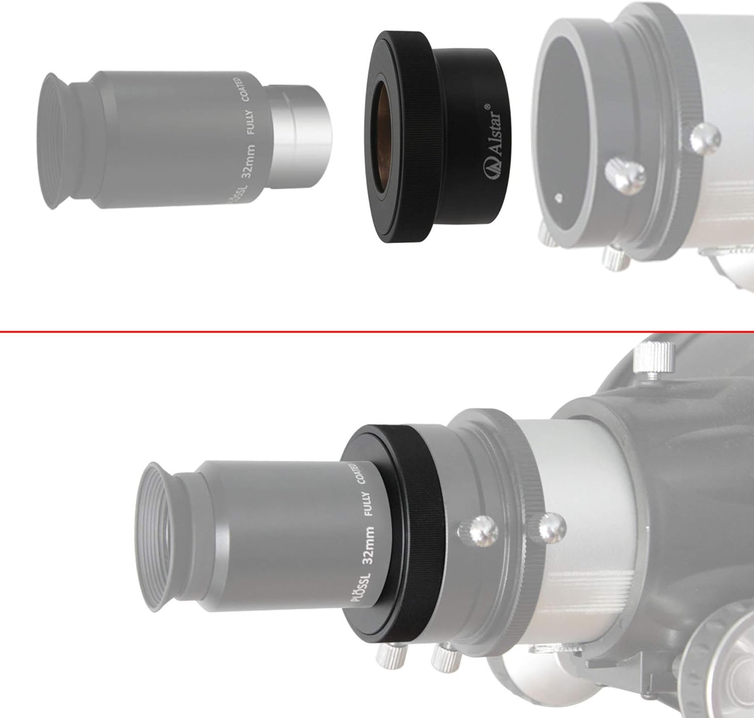 Alstar 1.25" / 2" Twist-Lock Adapter - Bundle with - 1.25" 4-Elements 5X Barlow Lens