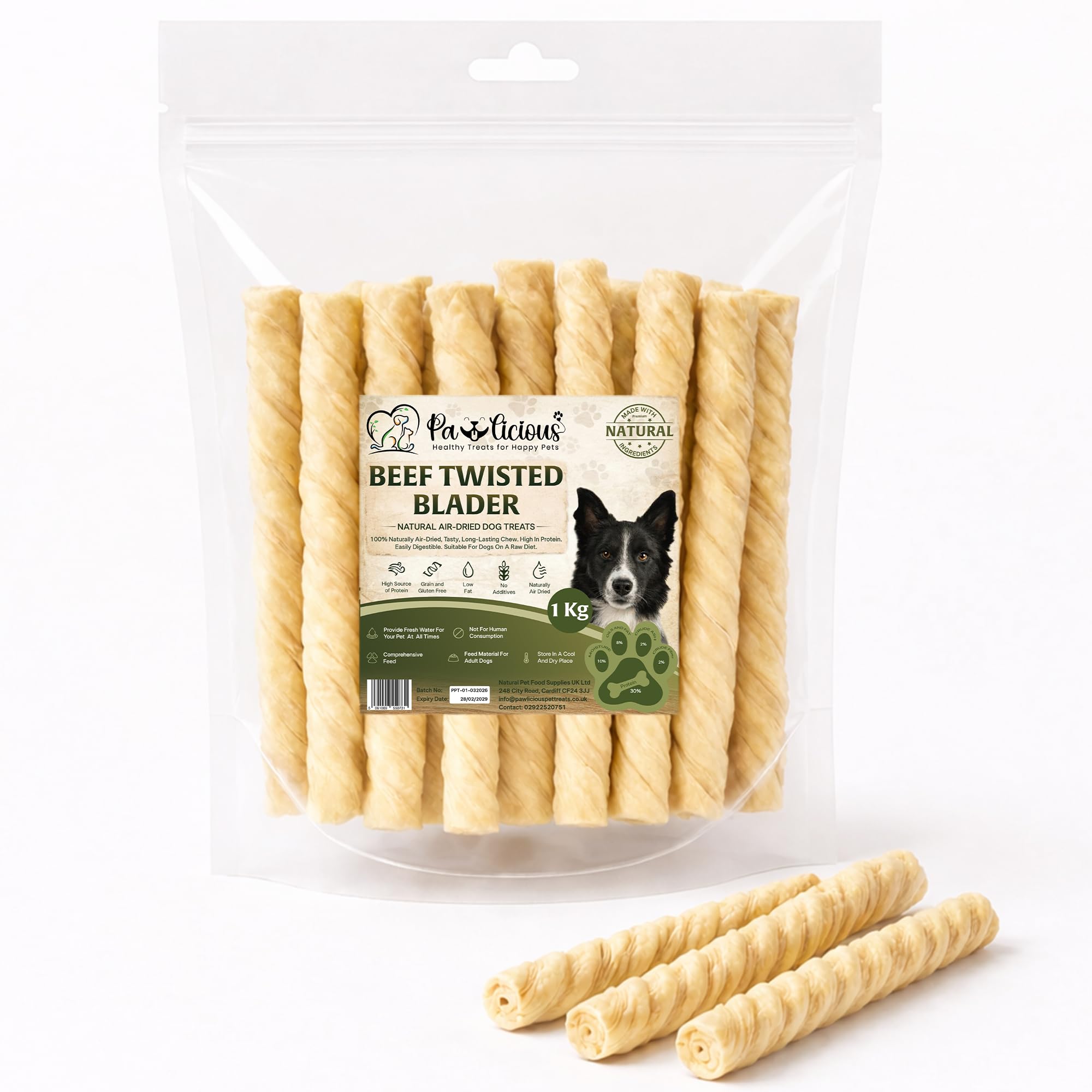 PAWLICIOUS 500g Twisted Beef Bladder for Dogs,100% Natural Air-Dried Treat Chew for Dog, Puppy & Senior Healthy & Hypoallergenic Dog Food Grain & Gluten Free Pet Treats