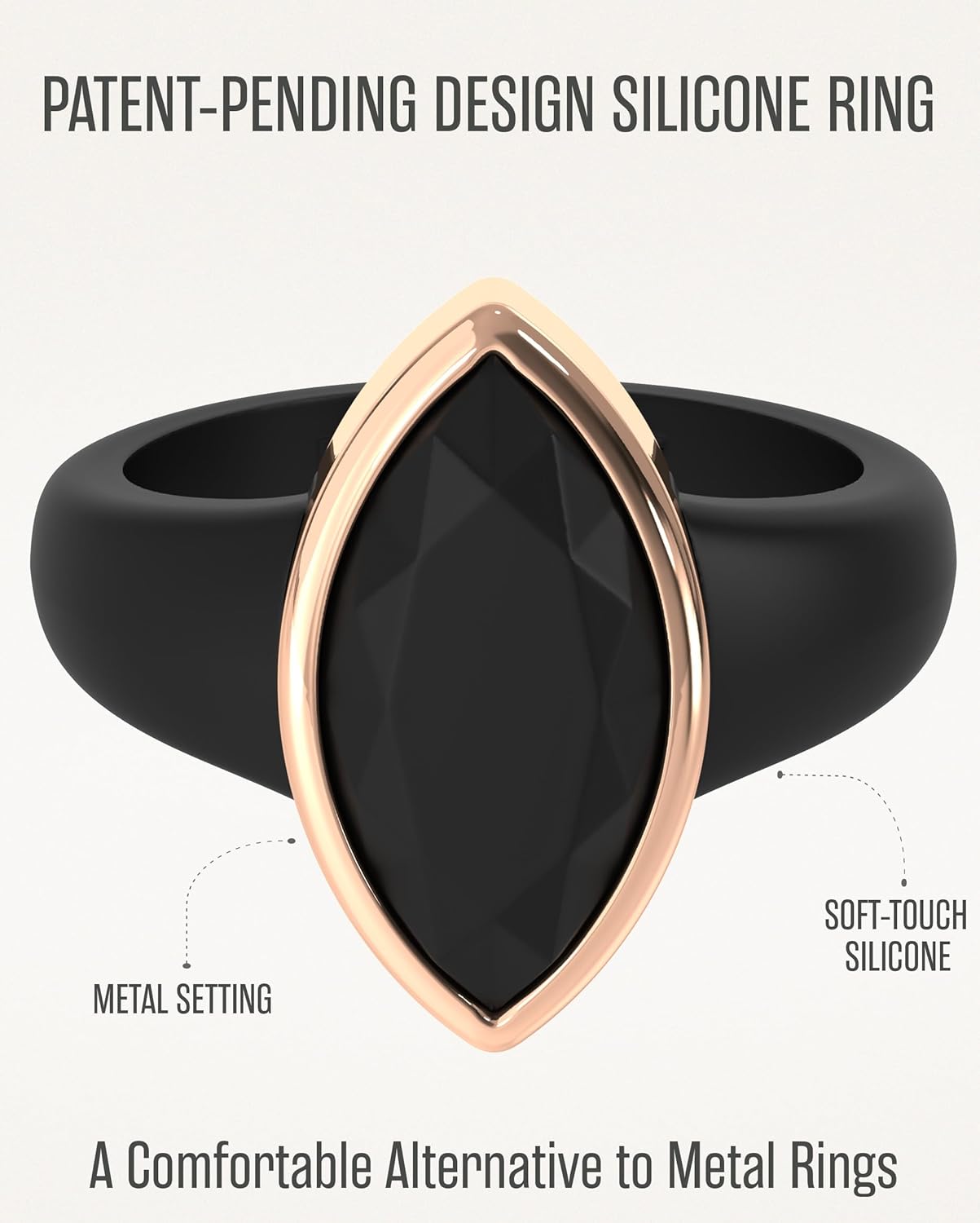 Rinfit Womens Silicone Ring with Stainless Steel - Marquise Rubber Wedding Bands - Patent Pending Design - Image 5