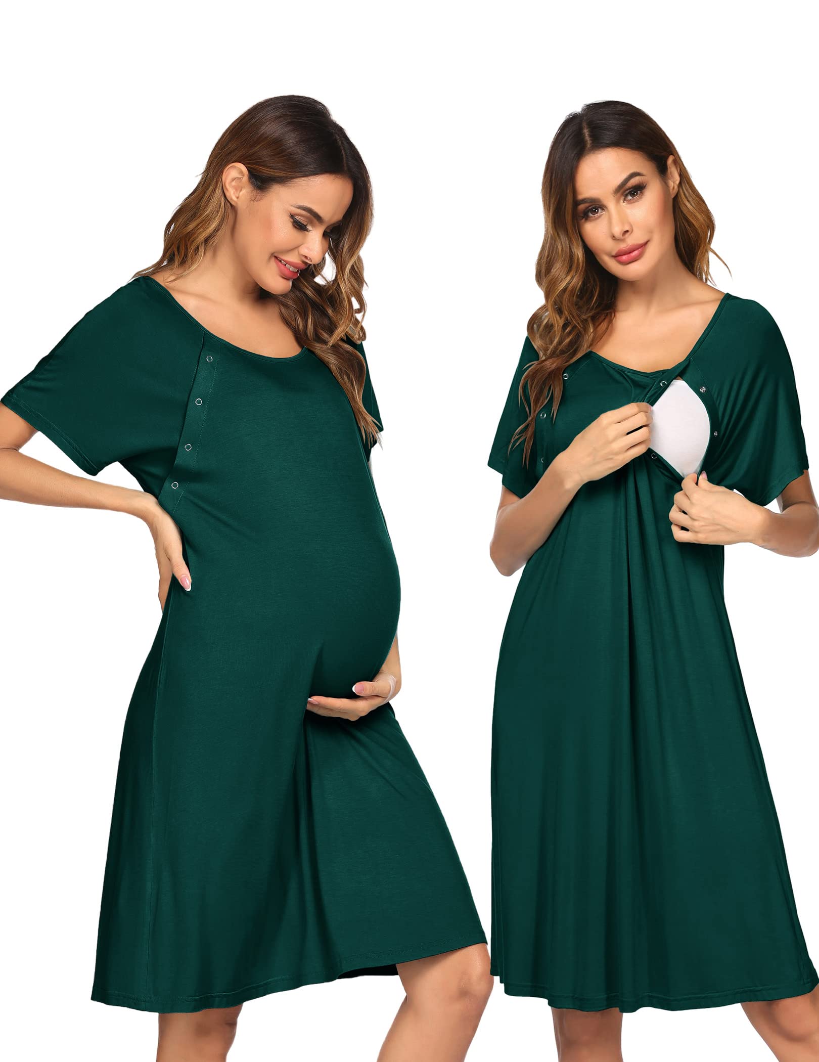 EvanhomeLabor and Delivery Gown Short Sleeve Maternity Nightgown Hospital Nursing Gown Breastfeeding with Buttons S-XXL