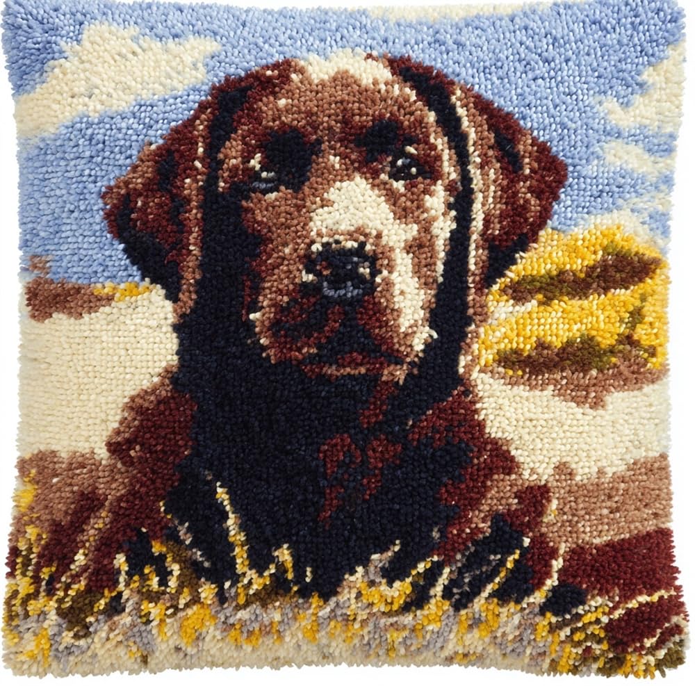 FWRTYCB Latch Hook Kits Pillow Labrador Crochet Yarn Hooking Pillowcase