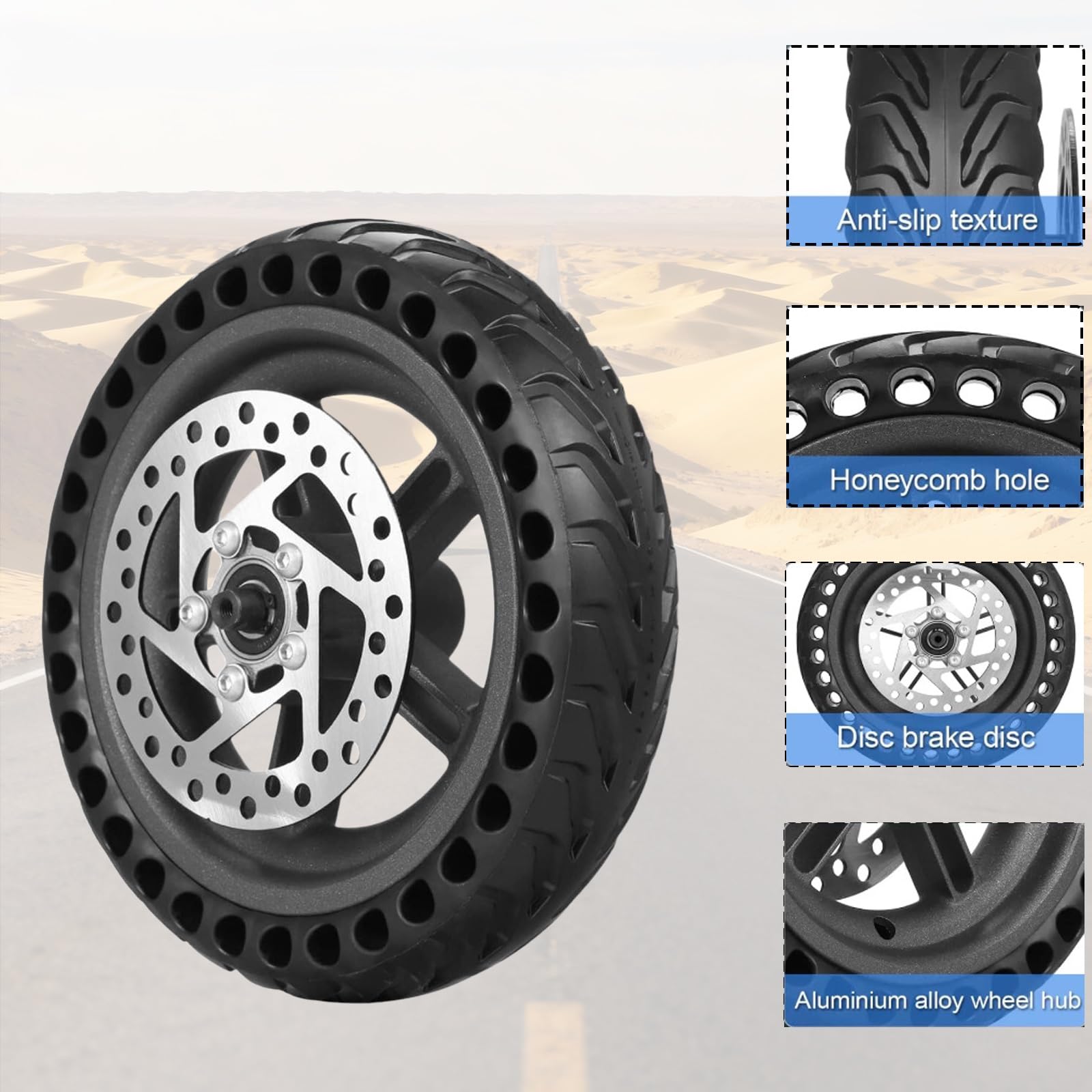 Rueda Trasera de Repuesto for Patinete eléctrico 8.5x2, neumático Macizo con buje y Disco de Freno, llanta de Panal Compatible con M365 1S Pro PRO2