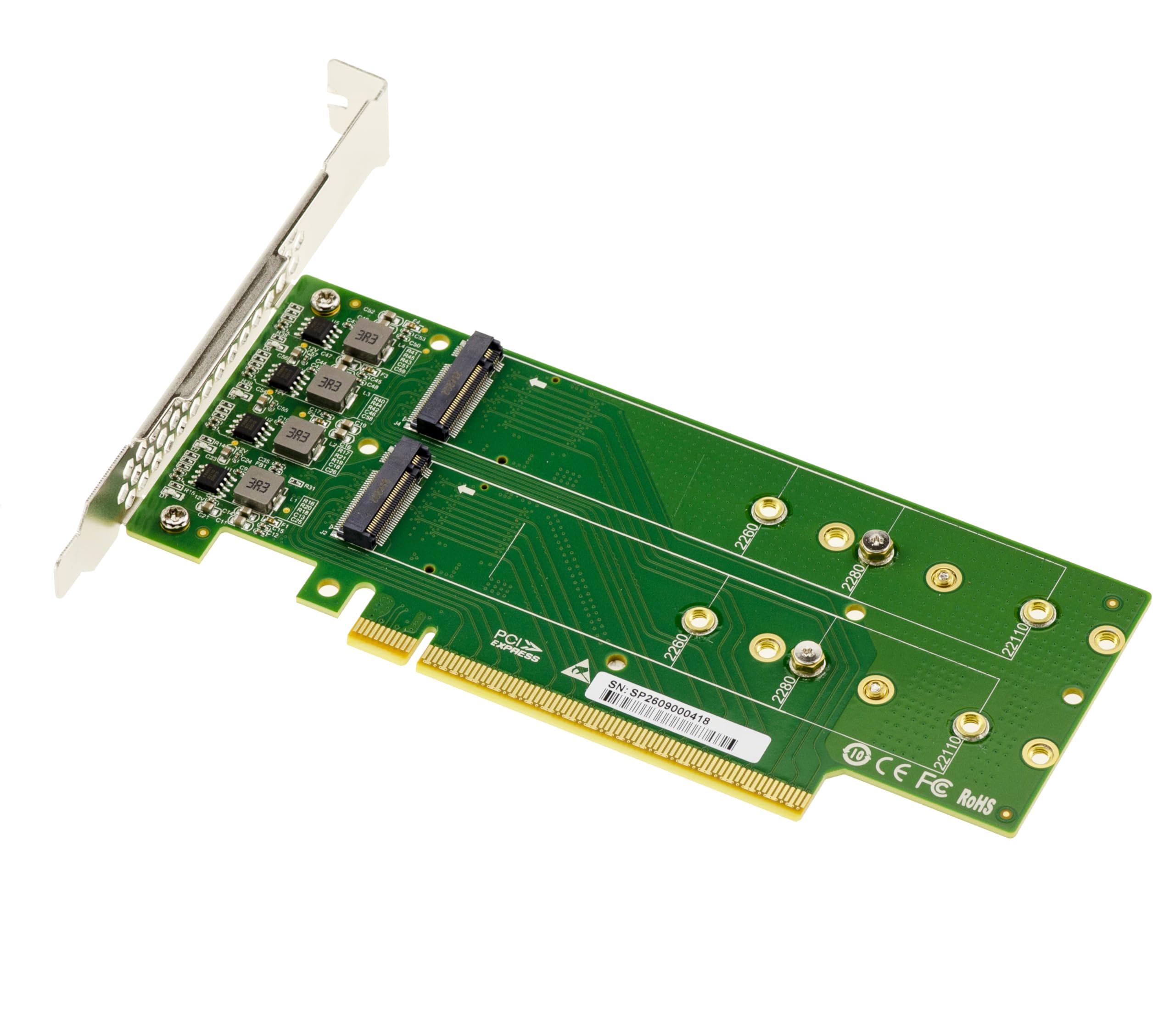 KALEA-INFORMATIQUE Karta kontrolera PCIe Gen 5.0 x16 dla 4 dysków SSD M.2 NVMe M Key Double Face, obsługa Gen5 128 Gb/s na dysk SSD